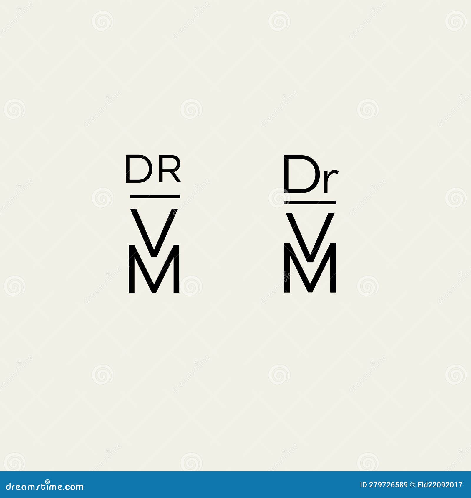 monogram logo, initial letters d and v or dr vim black color on beige background
