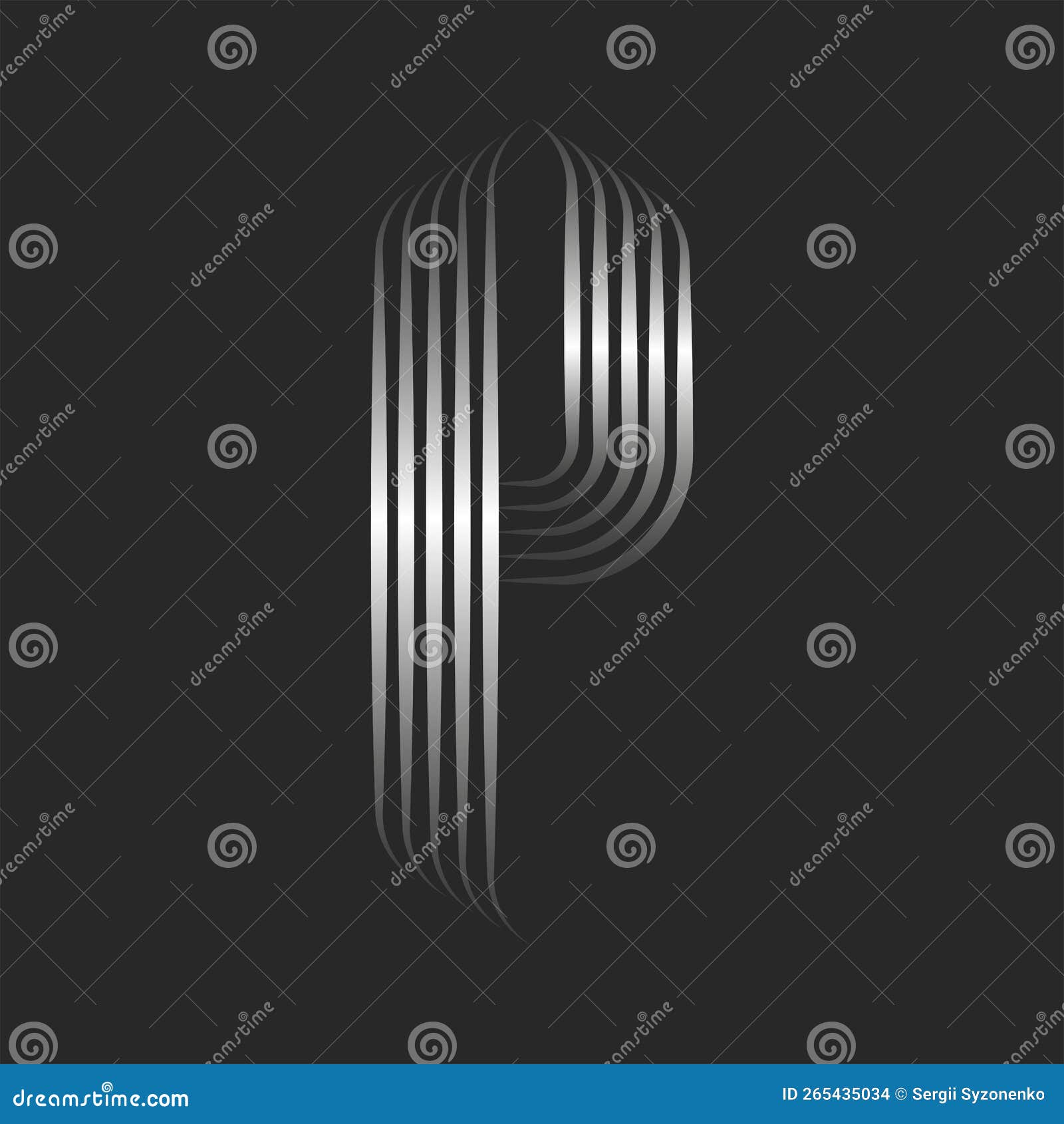 Monogram P Letter Logo Linear Emblem, 3d Effect Silver Gradient