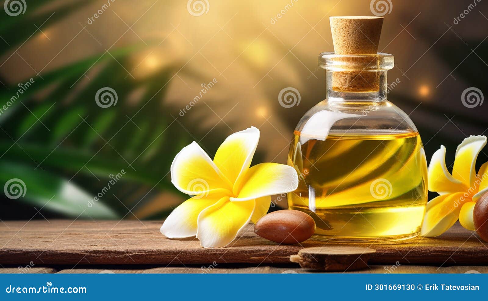 monoi de tahiti essential oil in a bottle. generative ai,