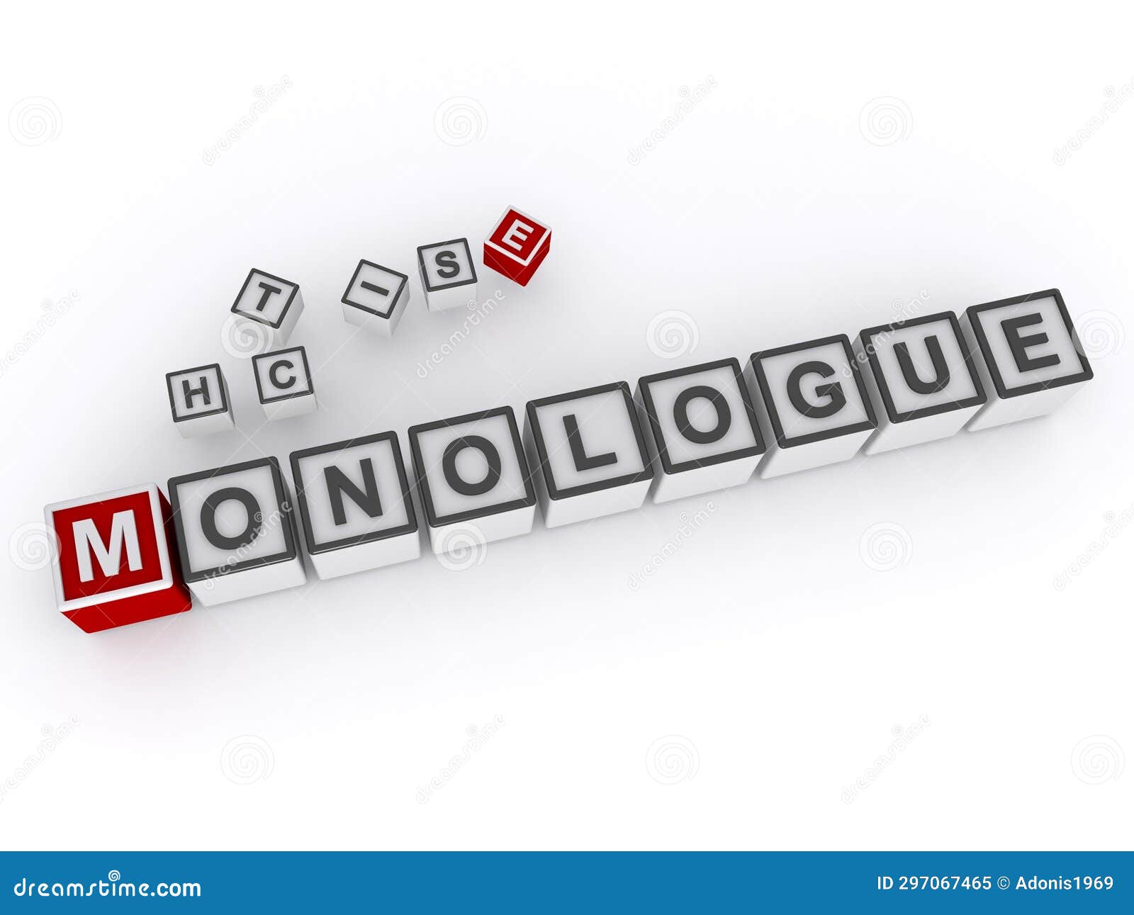 monologue word block on white
