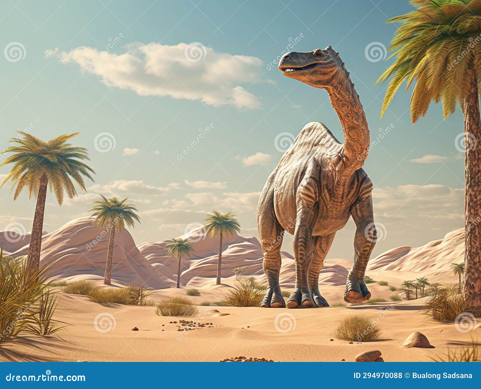 mononykus dinosaur in the desert 3d render  made with generative ai 