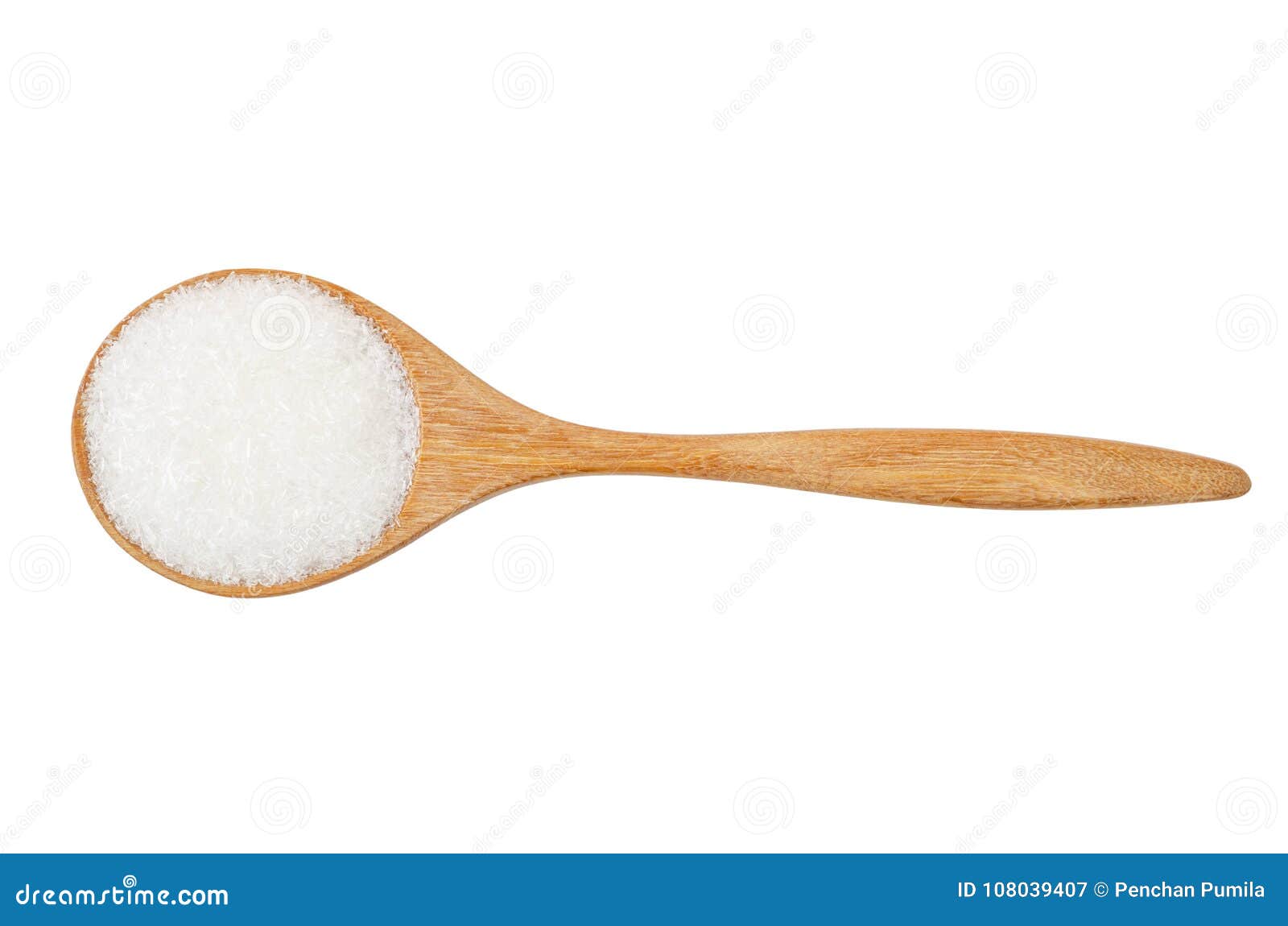 monosodium glutamate in wooden spoon.