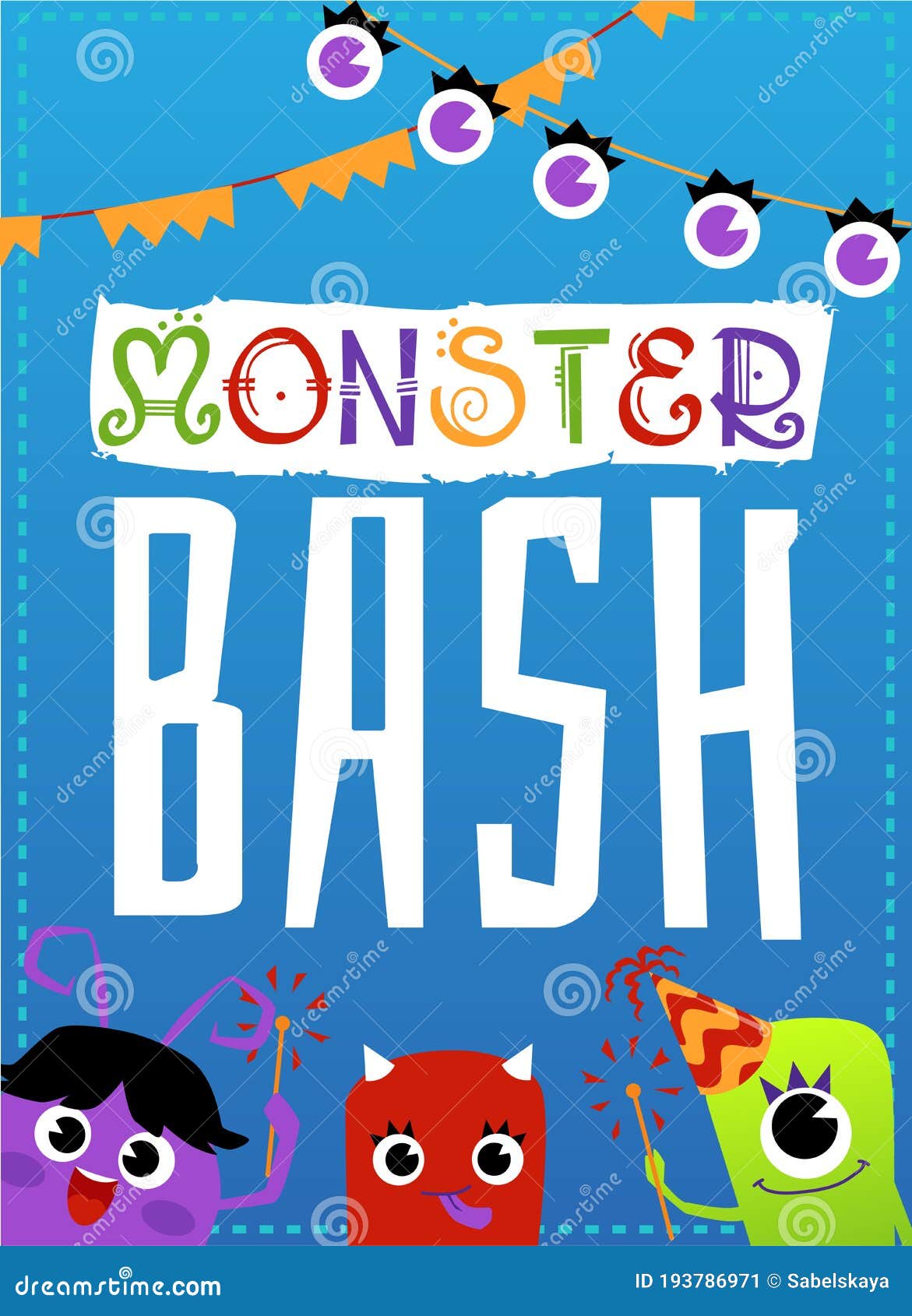 Monster Bash - Birthday Party Poster with Cute Cartoon Alien Monsters Stock  Vector - Illustration of card, friends: 193786971