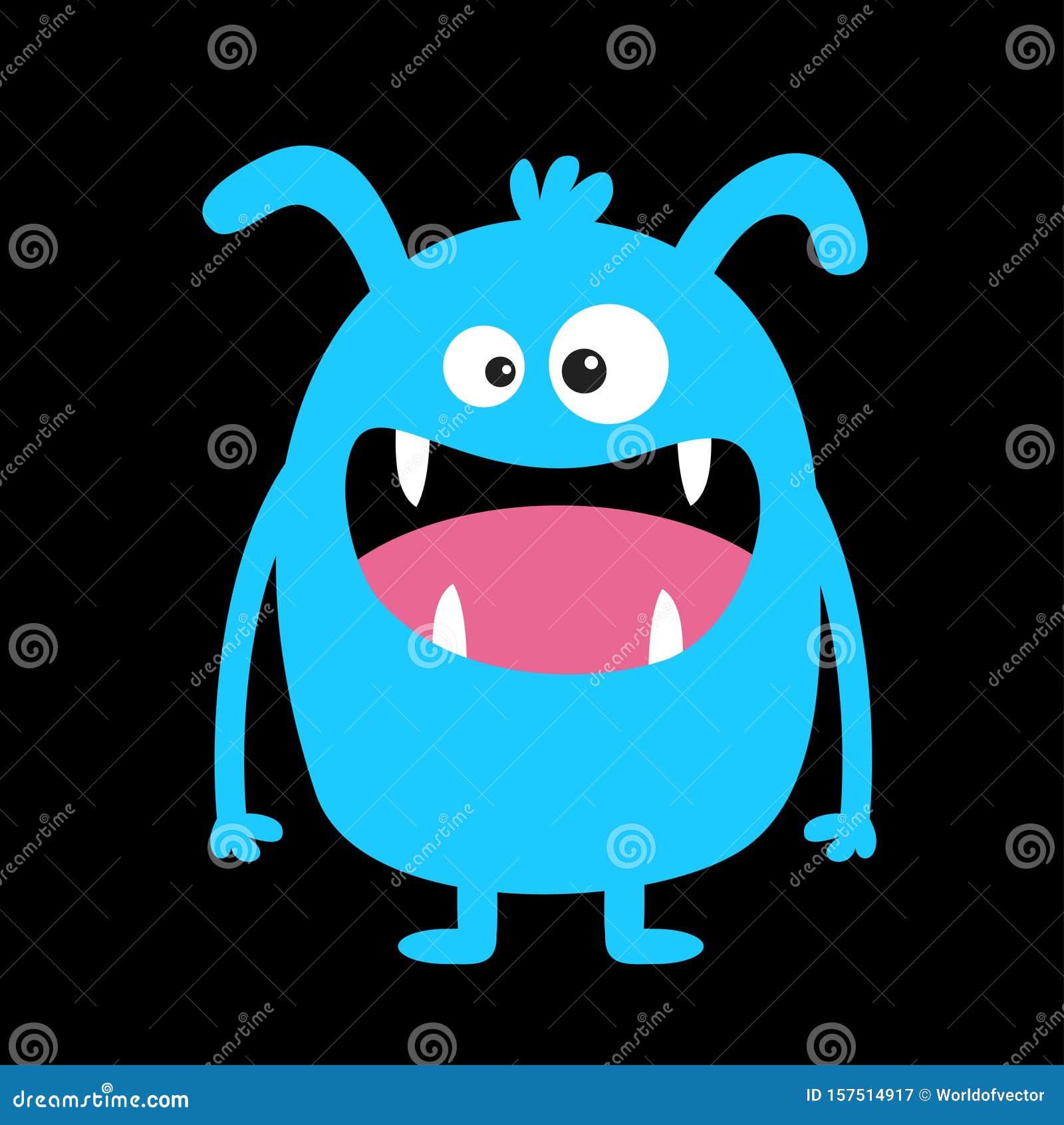 Monster Blue Silhouette. Cute Cartoon Kawaii Scary Funny Character. Baby  Collection. Crazy Eyes, Fang Tooth Tongue, Hands Stock Vector -  Illustration of character, child: 157514917