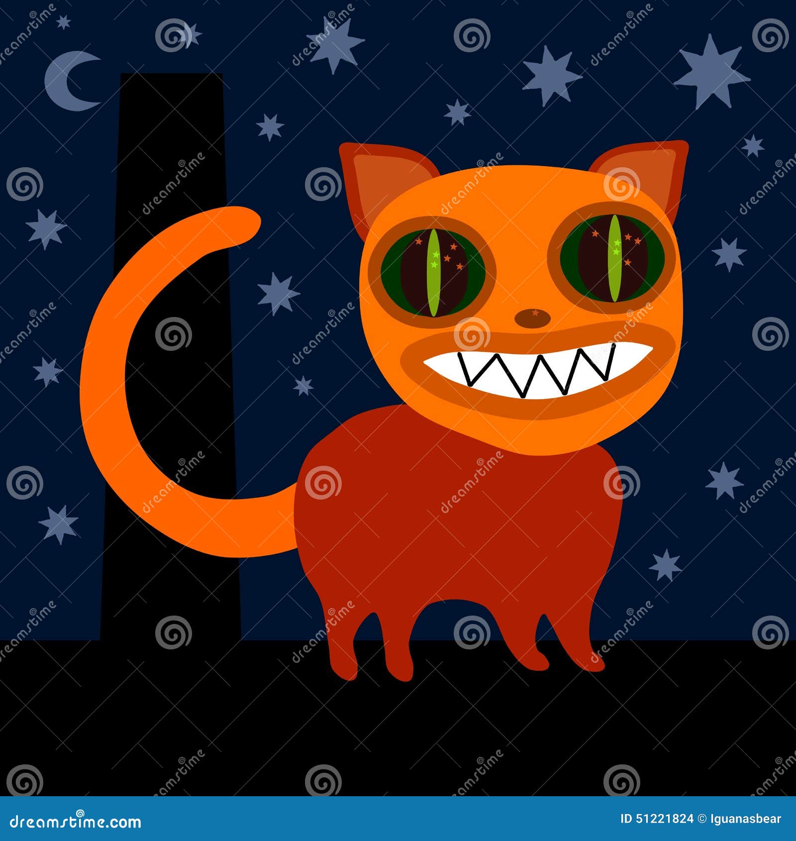 Monster Cat on Roof at Night Stock Vector - Illustration of shiny, beauty:  51221824