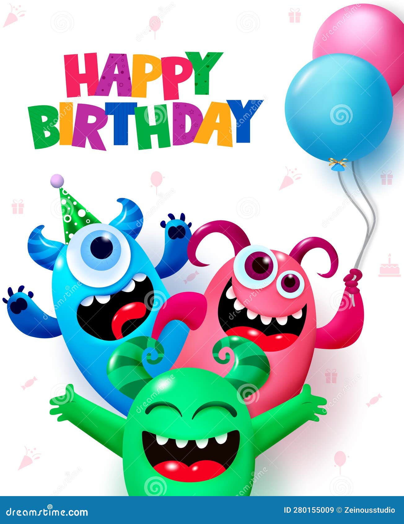 Monster Character Vector Design. Happy Birthday Text with Happy and ...