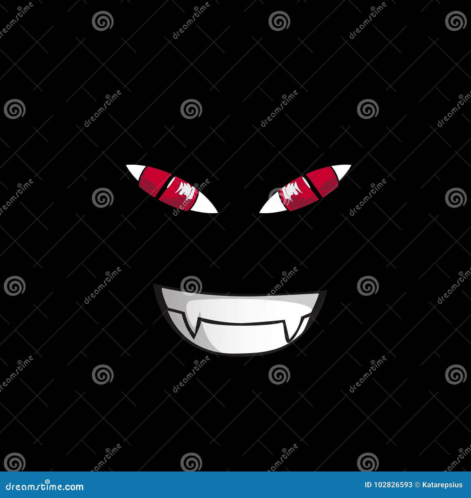 monster face on black background. red screwed-up predatory eyes