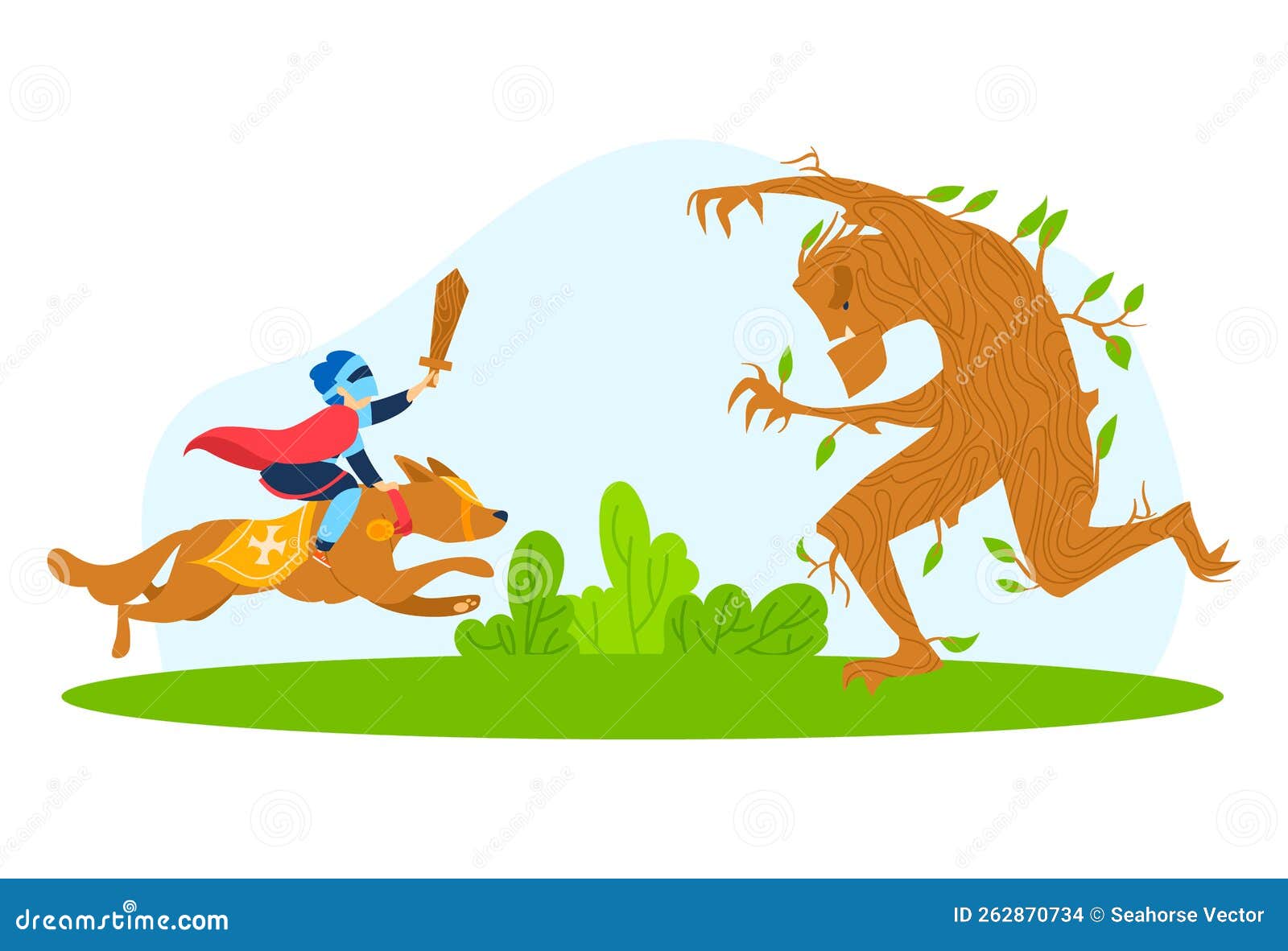 monster fight with knight warrior in medieval armor,  . cartoon fantasy battle in fairy tale, brave