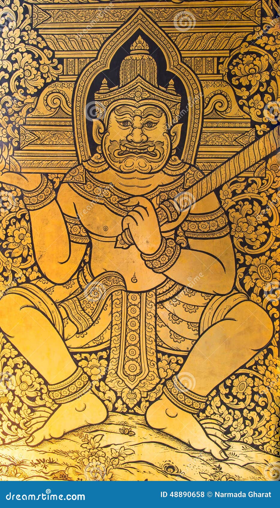 monster painting on door of temple of the golden buddha or wat traimit