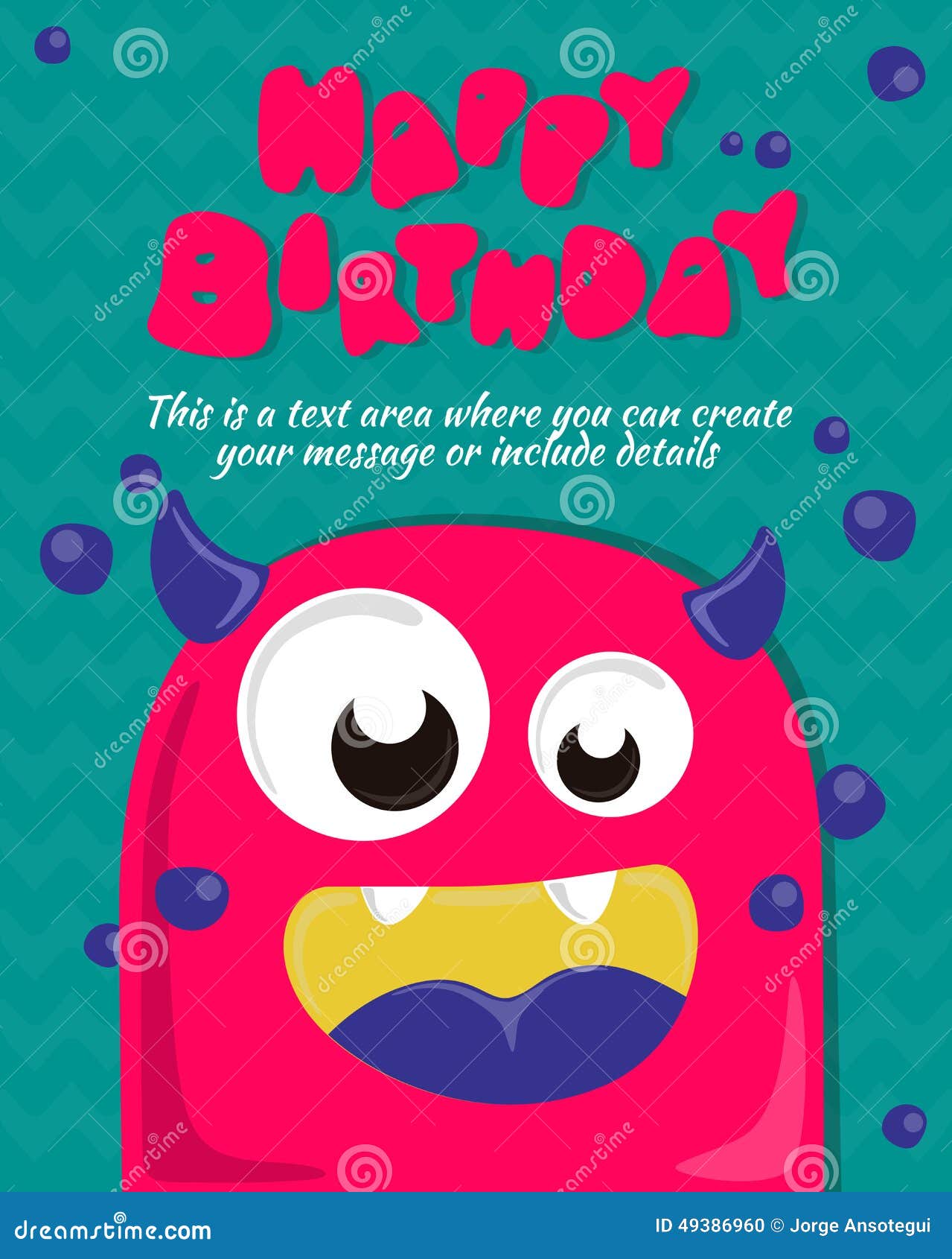 monster party card invitation . happy birthday template.  