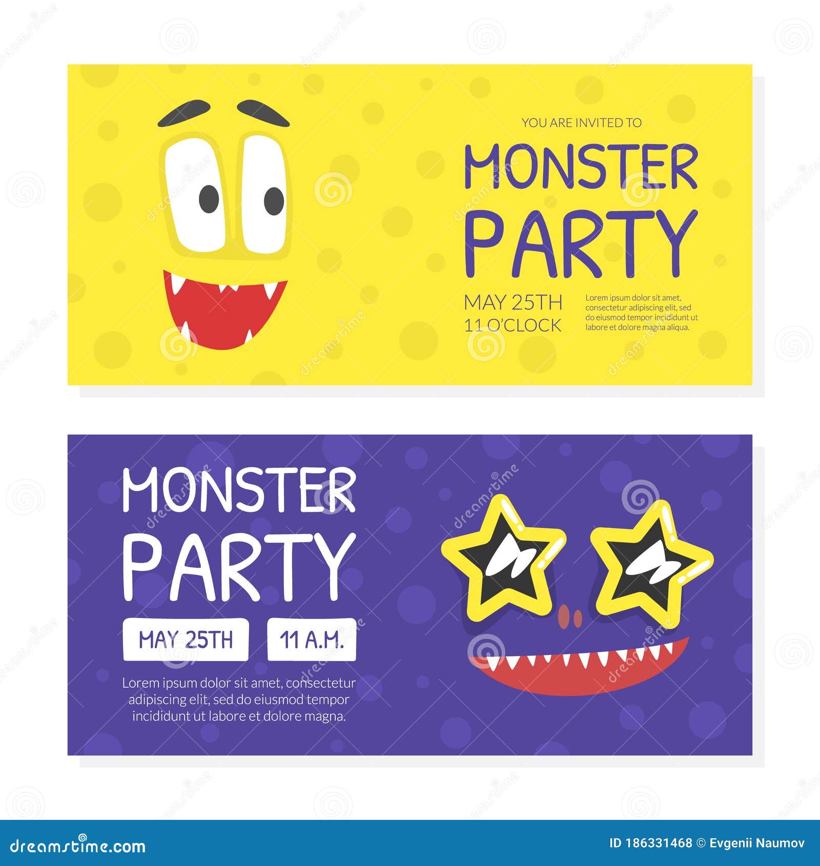 Monster Party Invitation Card Templates Set, Halloween Celebration, Birthday  Party Banner, Poster, Flyer with Cute Funny Stock Vector - Illustration of  celebration, greeting: 186331468
