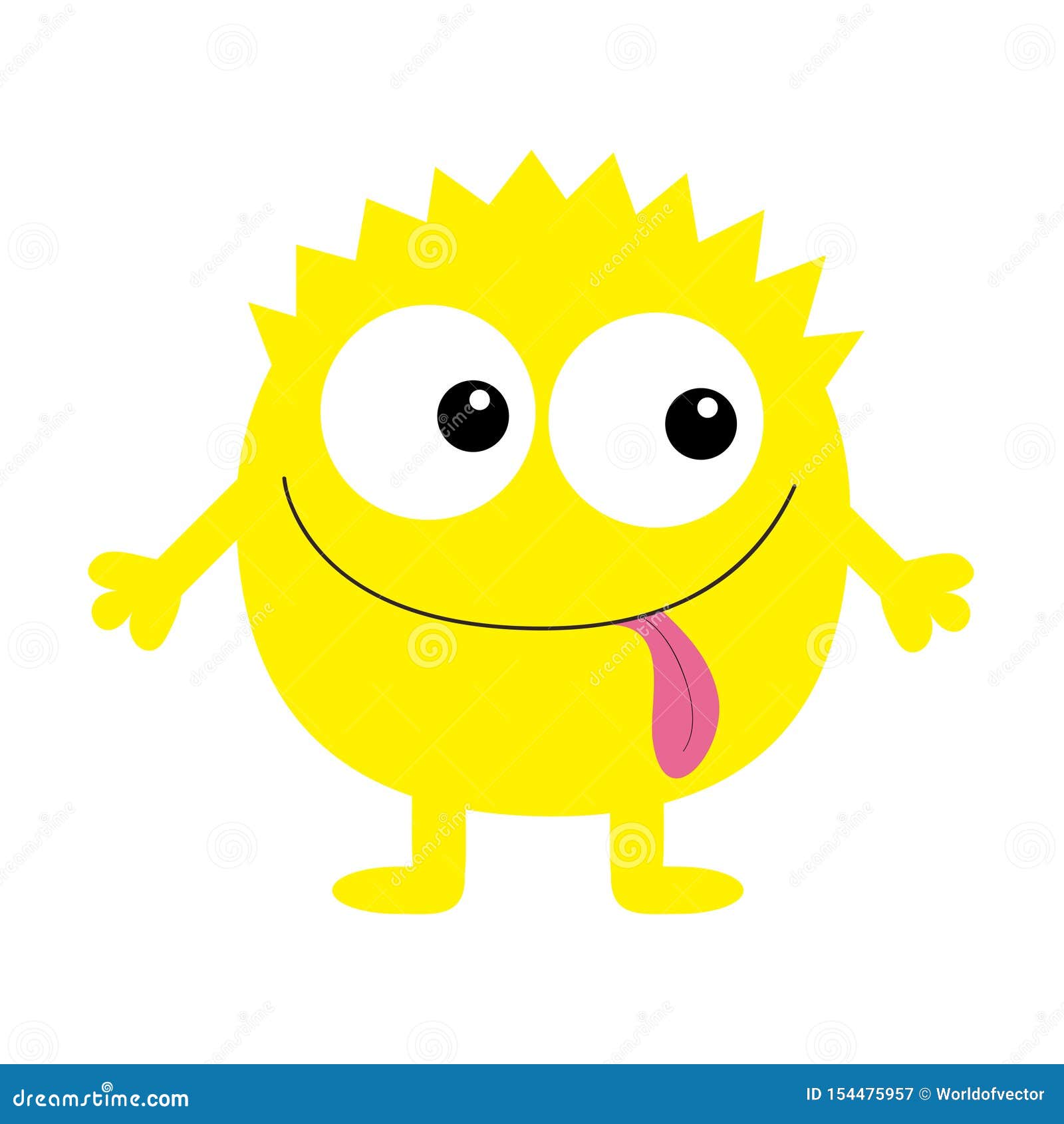 Monster Yellow Round Silhouette. Two Eyes, Tongue, Hands. Cute Cartoon  Kawaii Scary Funny Character. Baby Collection Stock Vector - Illustration  of humor, design: 154475957