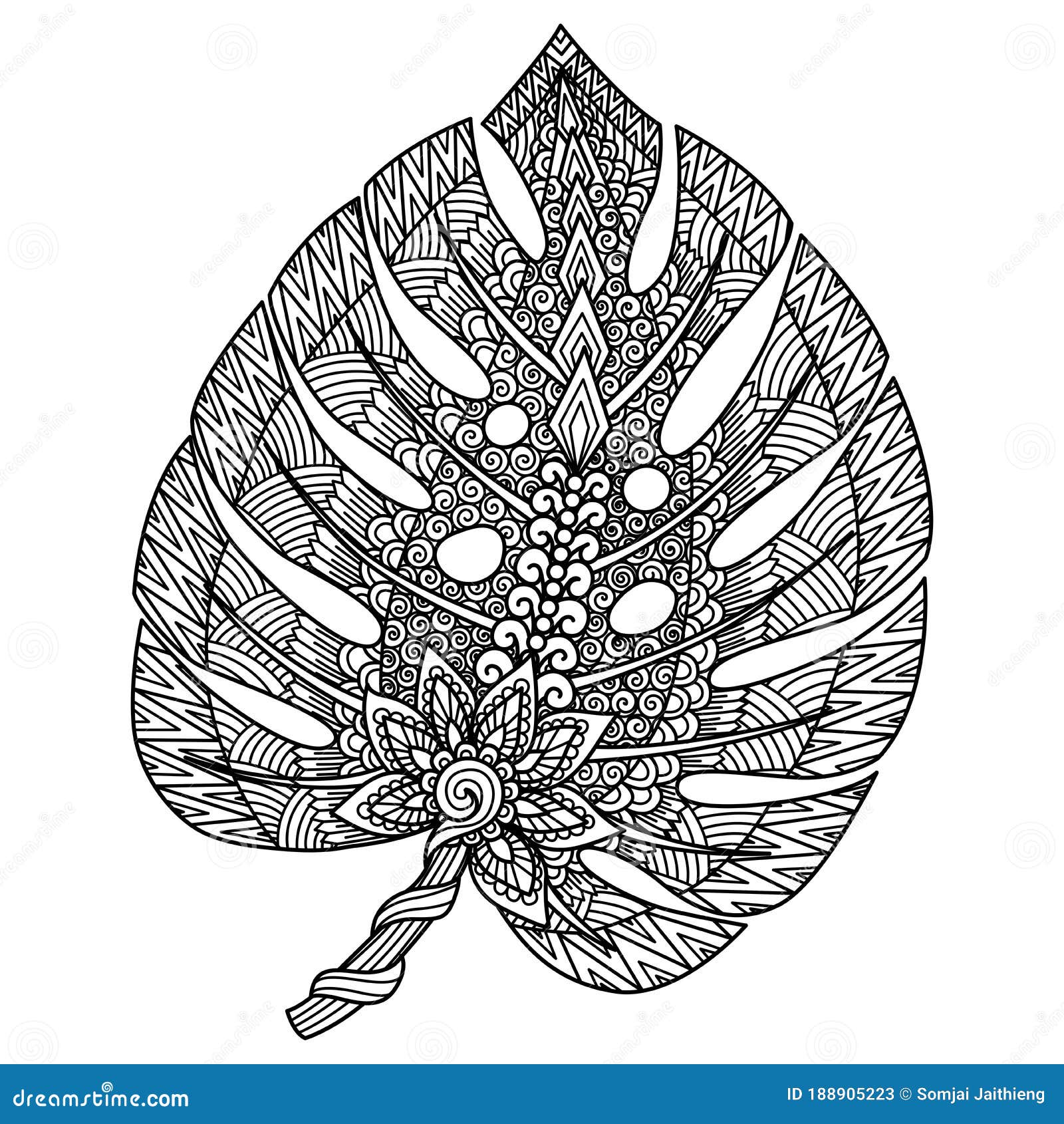 Line Art Design of Monstera Leaf for Adult Coloring Book, Coloring Page