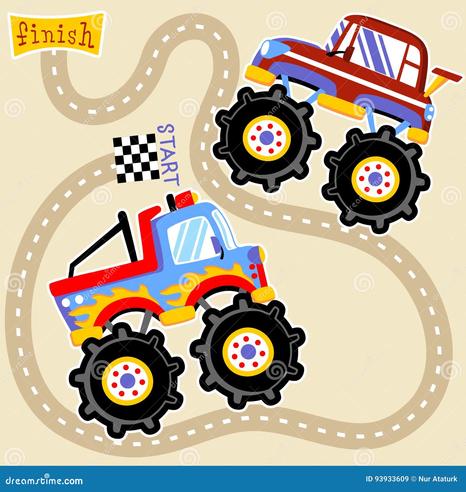 Monster Trucks Como Brinquedos Para Crianças Conjunto Ilustrações