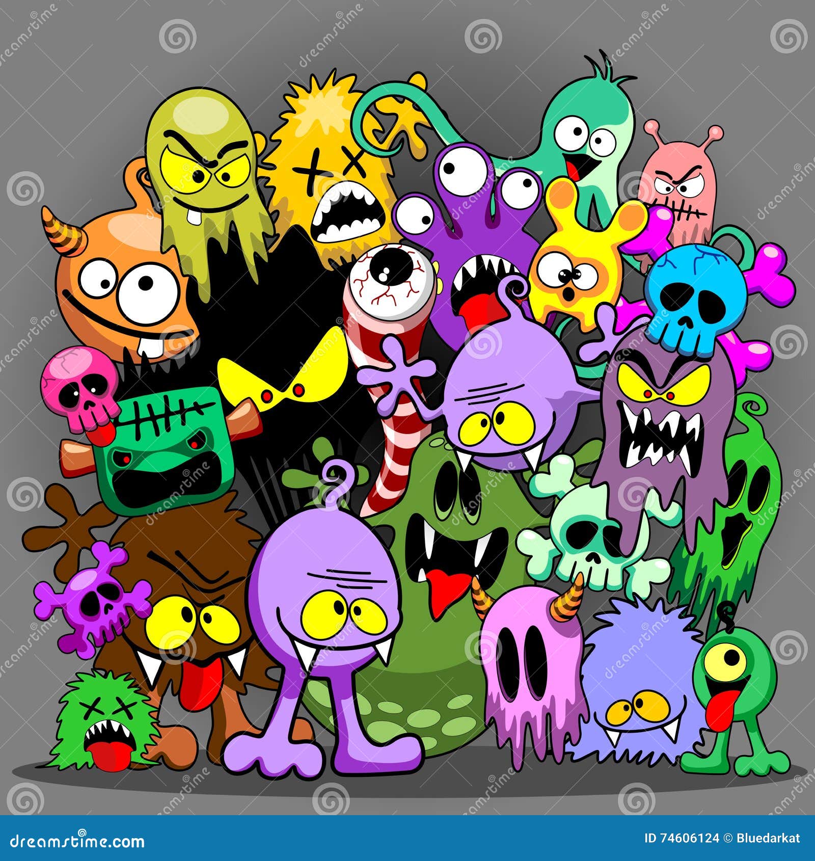 Monsters Doodles Spooky Characters Stock Vector - Illustration of creepy,  cute: 74606124