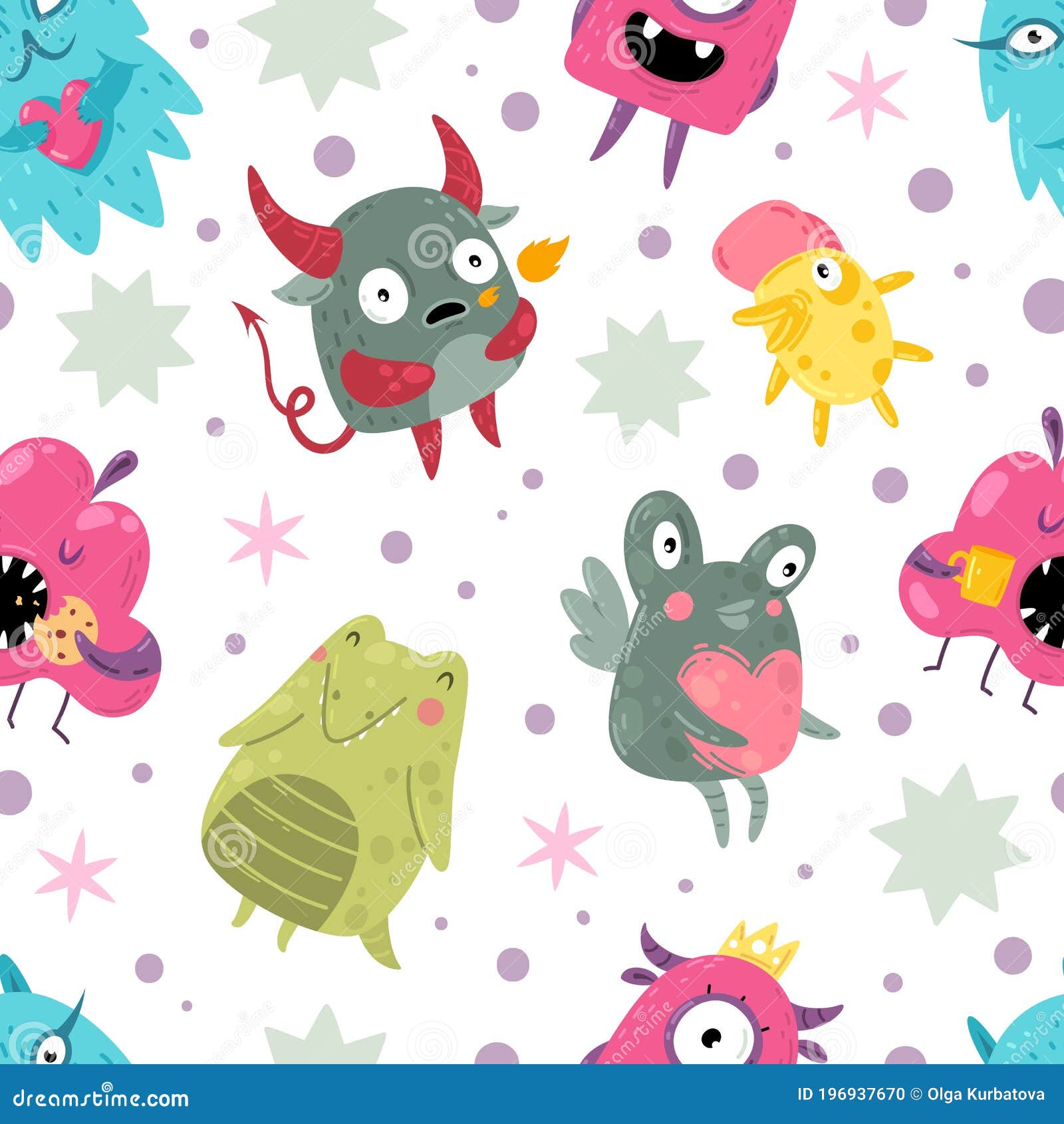 Digital Download Cute Monsters Seamless Design