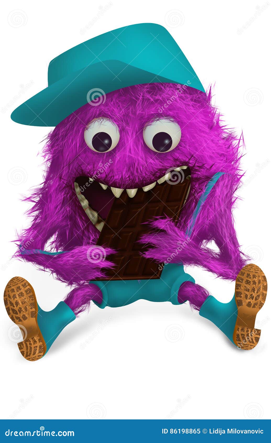 Personagem de desenho animado de monstro alienígena roxo peludo