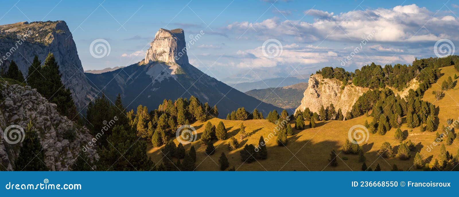 mont aiguille and the vercors high plateaus in autumn. vercors regional natural park, alps, france