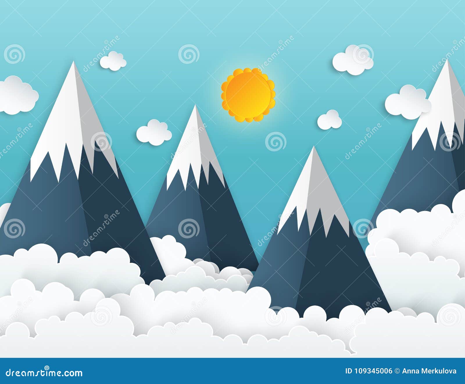 Montañas De Papel Con Nieve, Nubes Mullidas Blancas De La Papiroflexia Del Arte Ilustración del Vector Ilustración de elemento, nube: 109345006