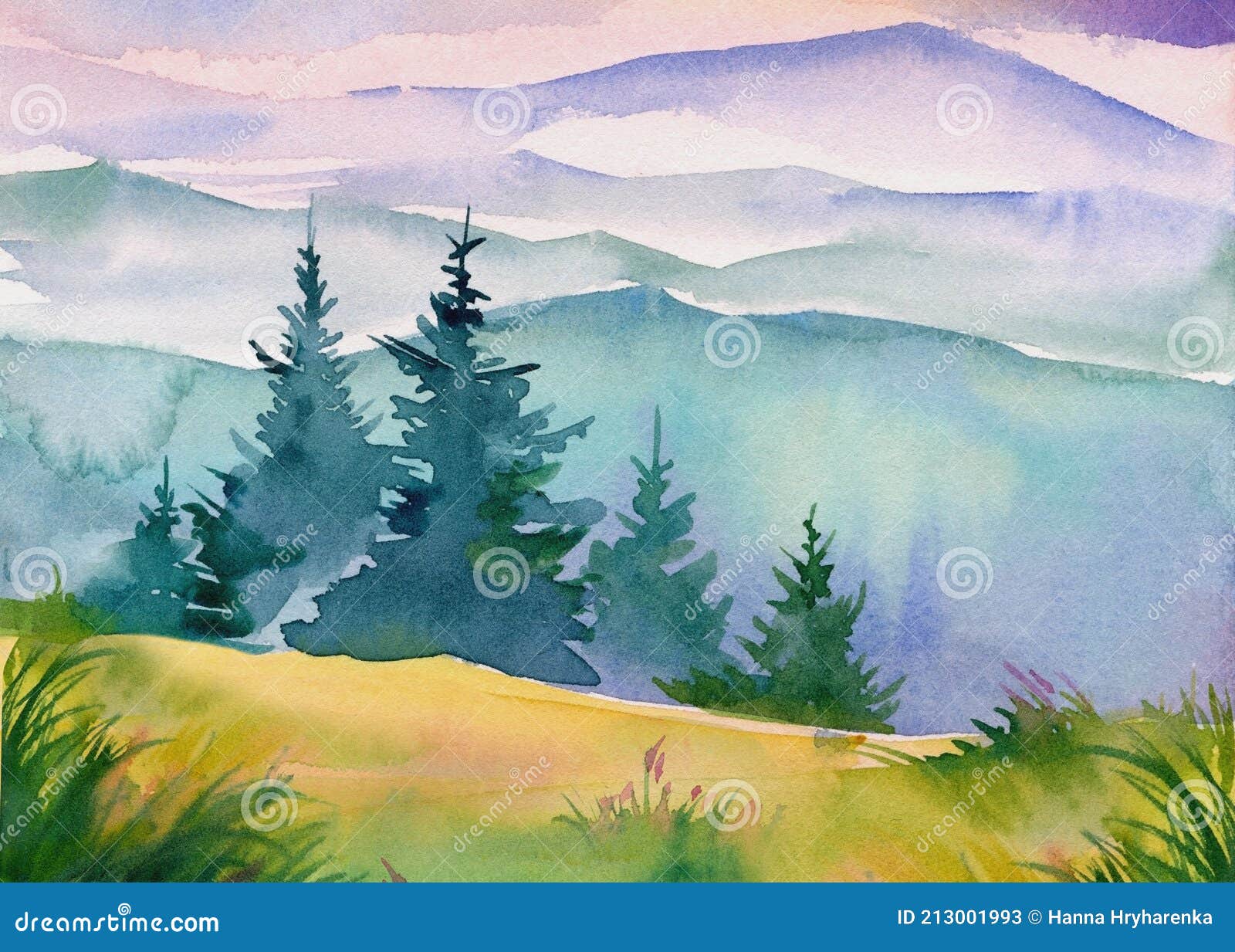 Montagne Aquarelle Paysage Dessin à La Main Illustration Stock -  Illustration du oriental, noir: 213001993