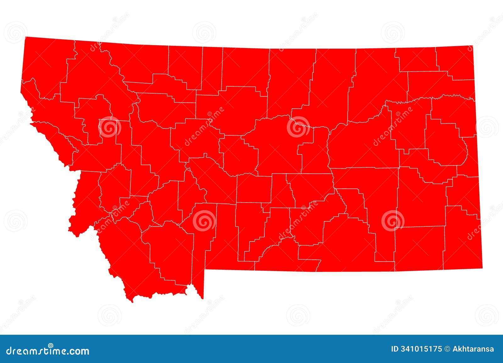 Montana Administrative Map. Counties Map Of Montana, Blank Map, Empty Map Of Montana Stock Image