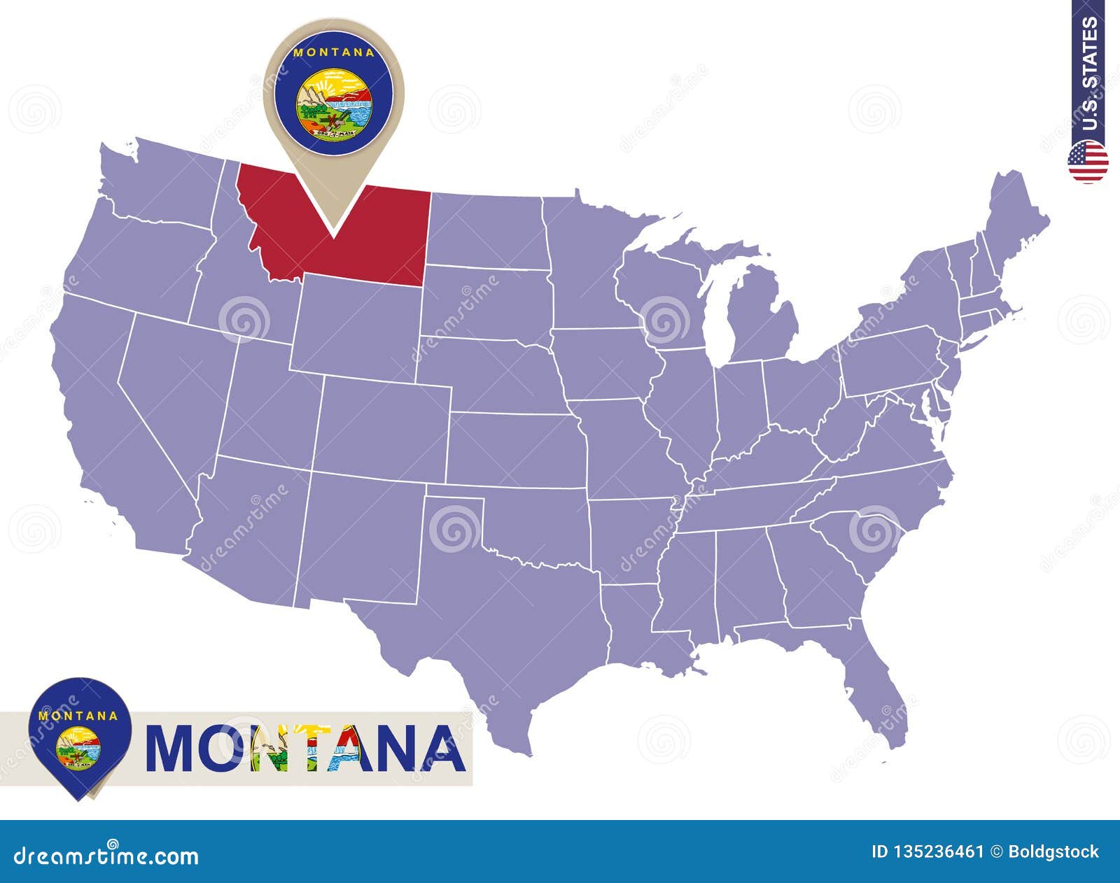 Montana State On Usa Map Montana Flag And Map Stock Vector