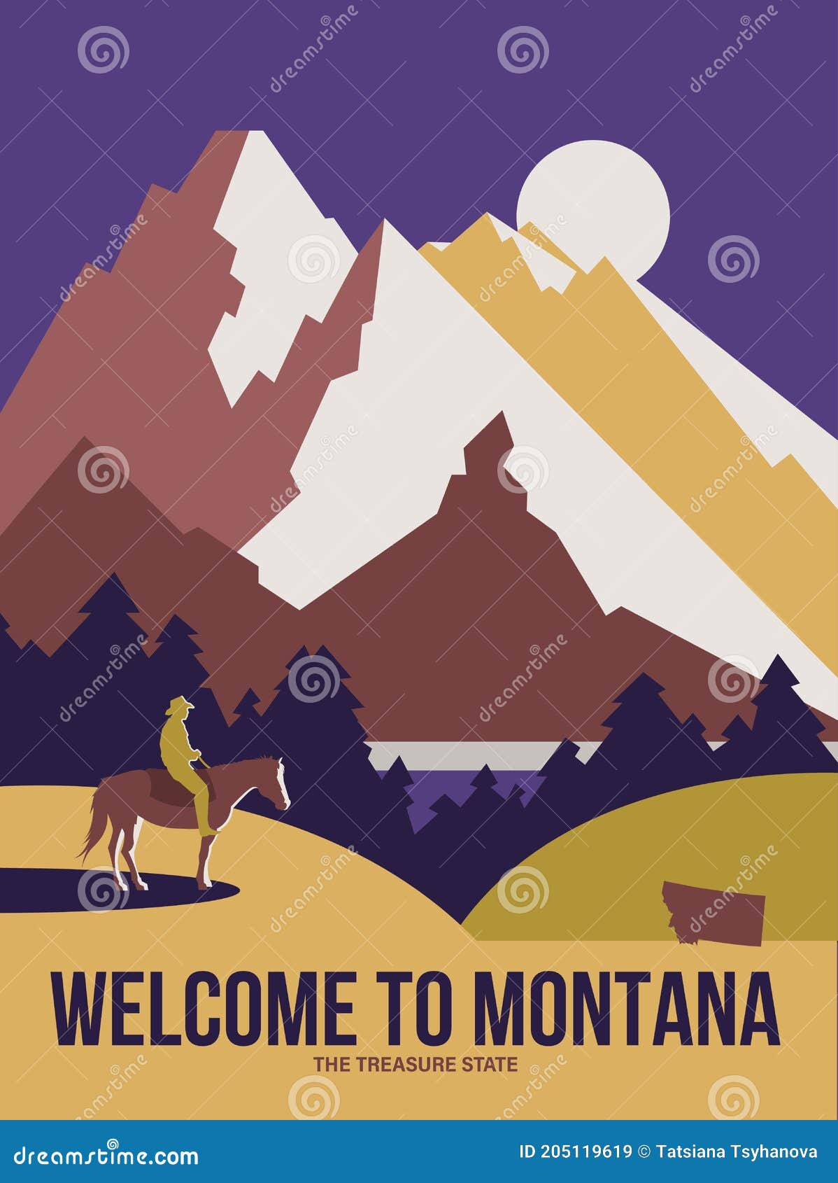 montana state on a  poster with the american cowboy on the horse