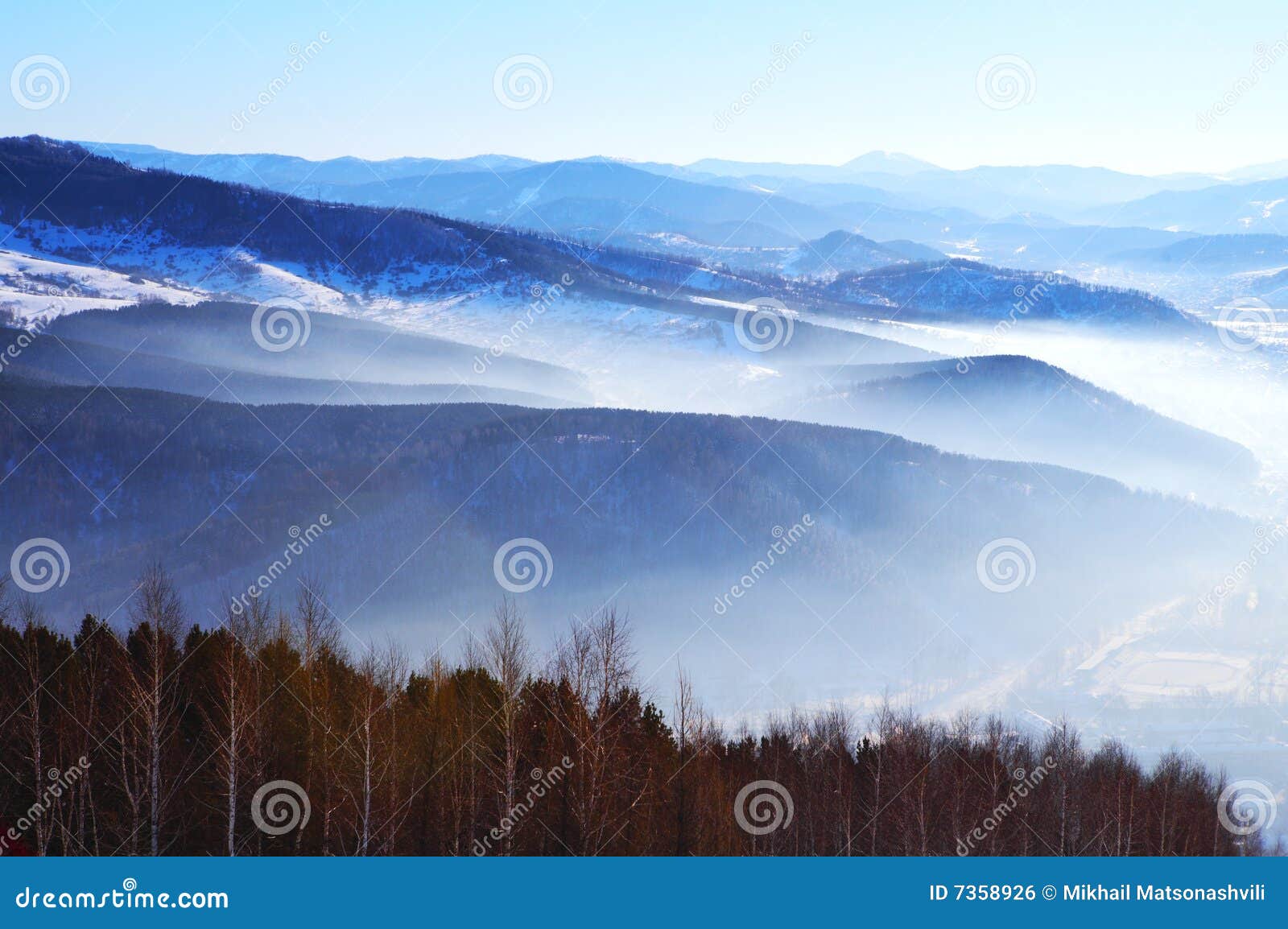 Montane landscape. Winter montane view in a sunny day