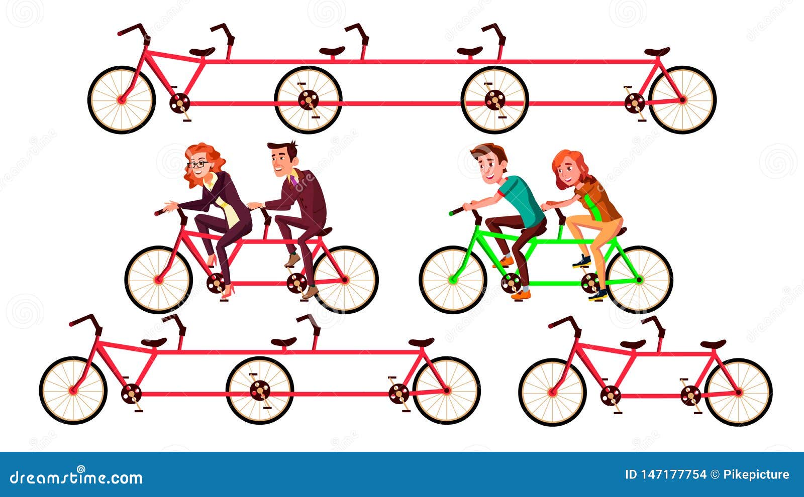 amigos montando en bicicleta semi plano color vector caracteres. bicicleta  para dos gente. al aire libre