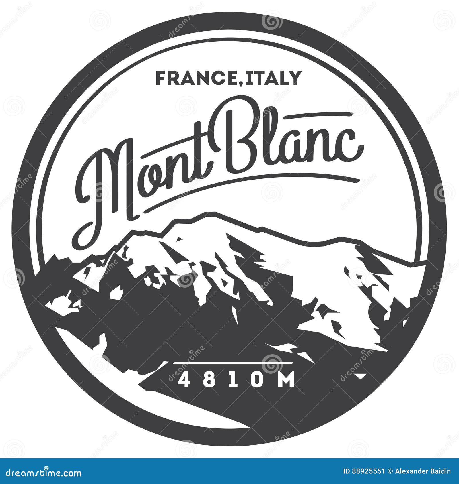 montblanc in alps, france, italy outdoor adventure badge. higest mountain in europe .