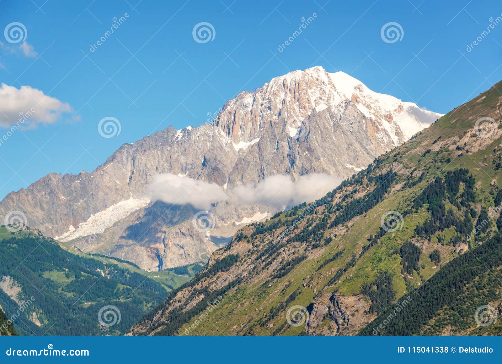 monte bianco mont blanc in the background view from aosta valley italy