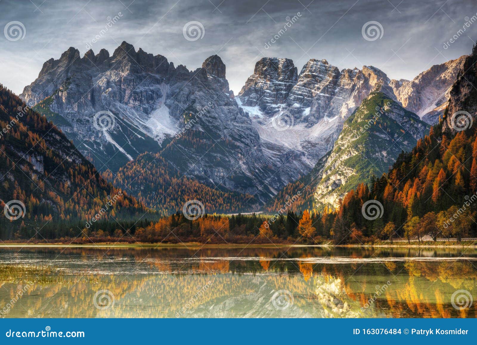 monte cristallo mountains in the autumnal scenery of the dolomites, south tyrol. italy