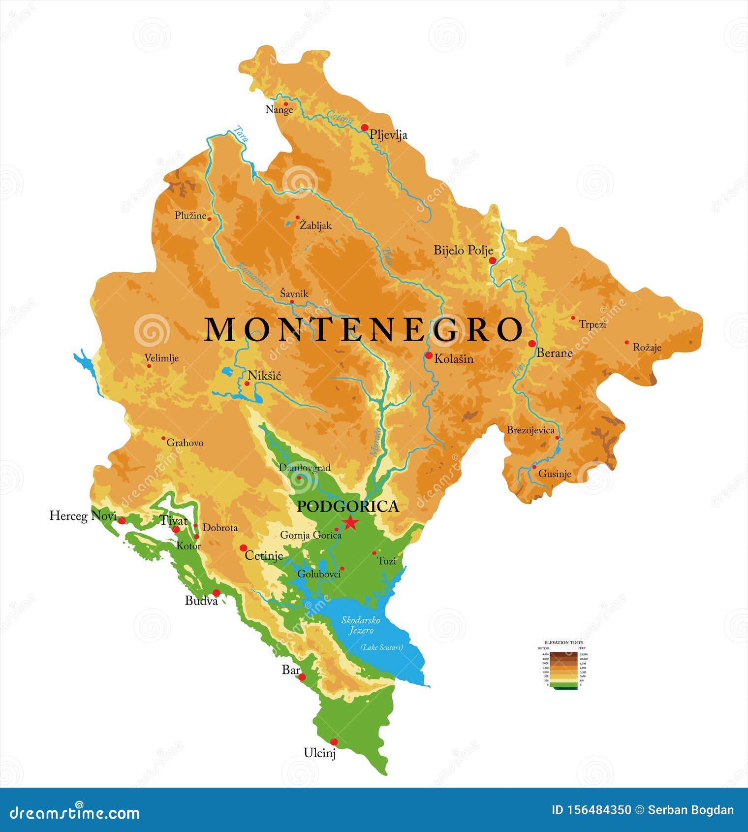 montenegro physical map
