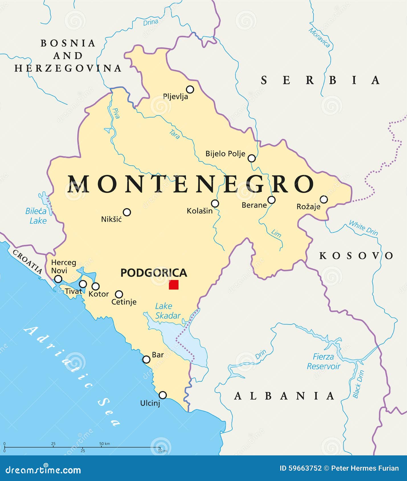 Montenegro Politisk översikt Vektor Illustrationer - Illustration av