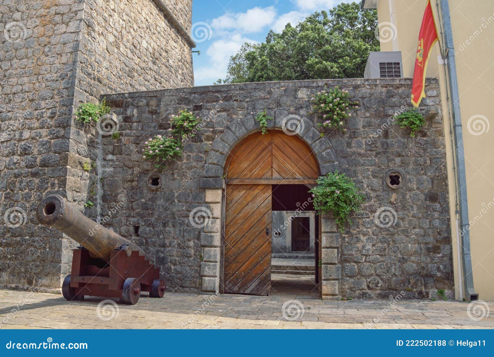 montenegro, tivat city. medieval summer house of the buca family.  entrance door