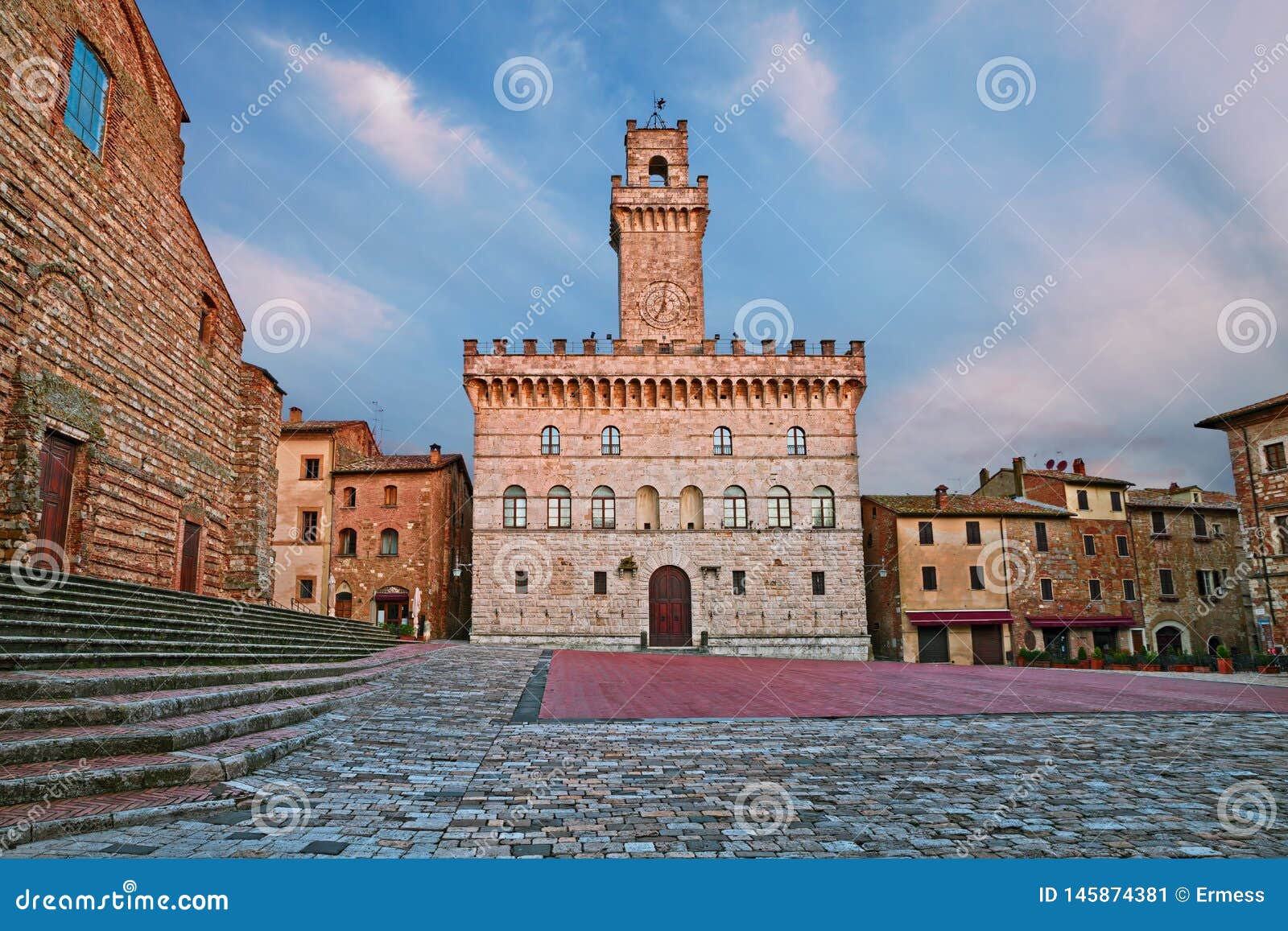 Montepulciano, Siena, Toskana, Italien Der Hauptplatz Mit Dem