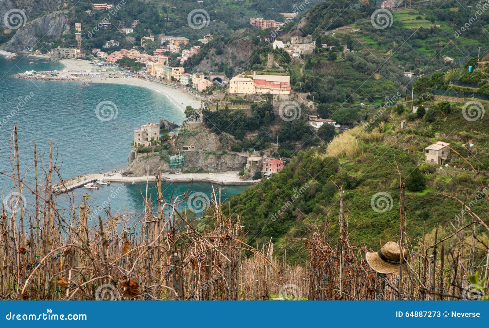 View from above on Monterosso village in Cinque terre during Christmas time