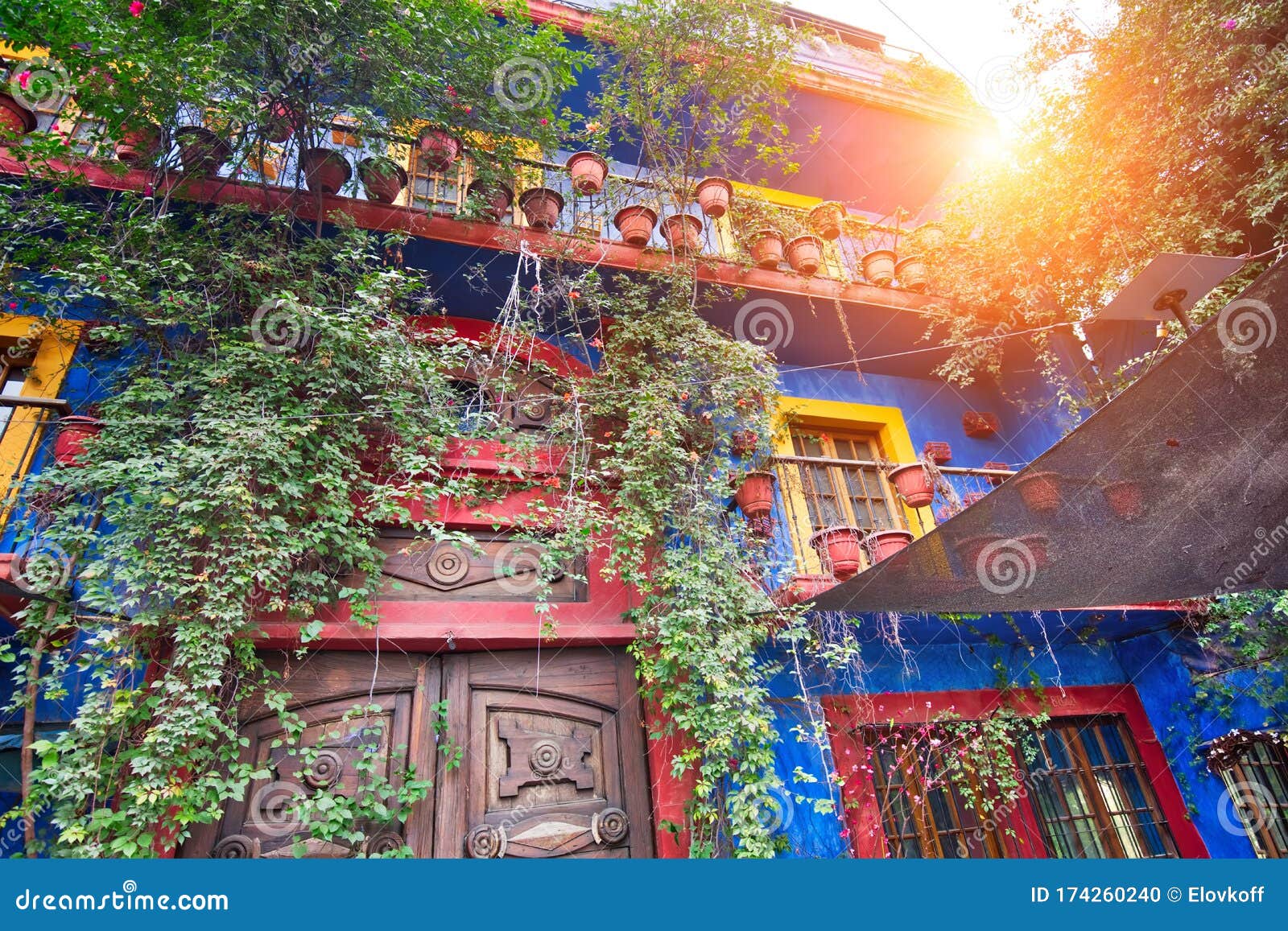 monterrey, colorful historic buildings in the center of the old city barrio antiguo