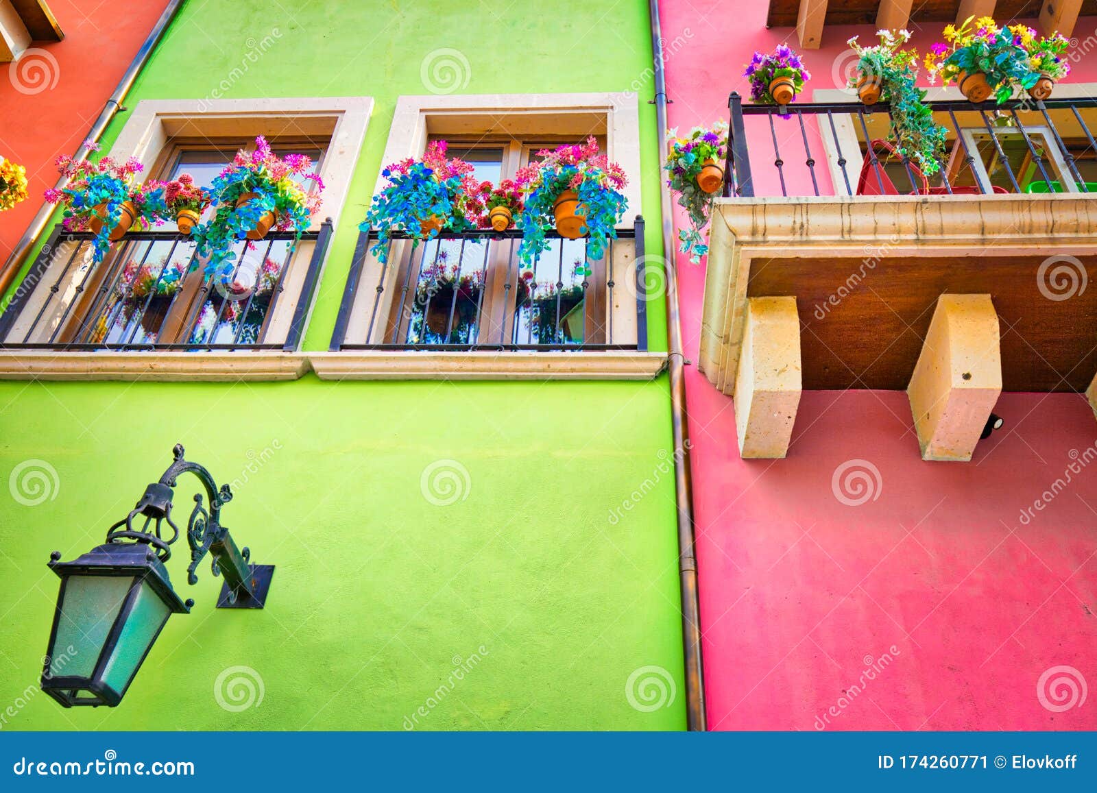 monterrey, colorful historic buildings in the center of the old city barrio antiguo