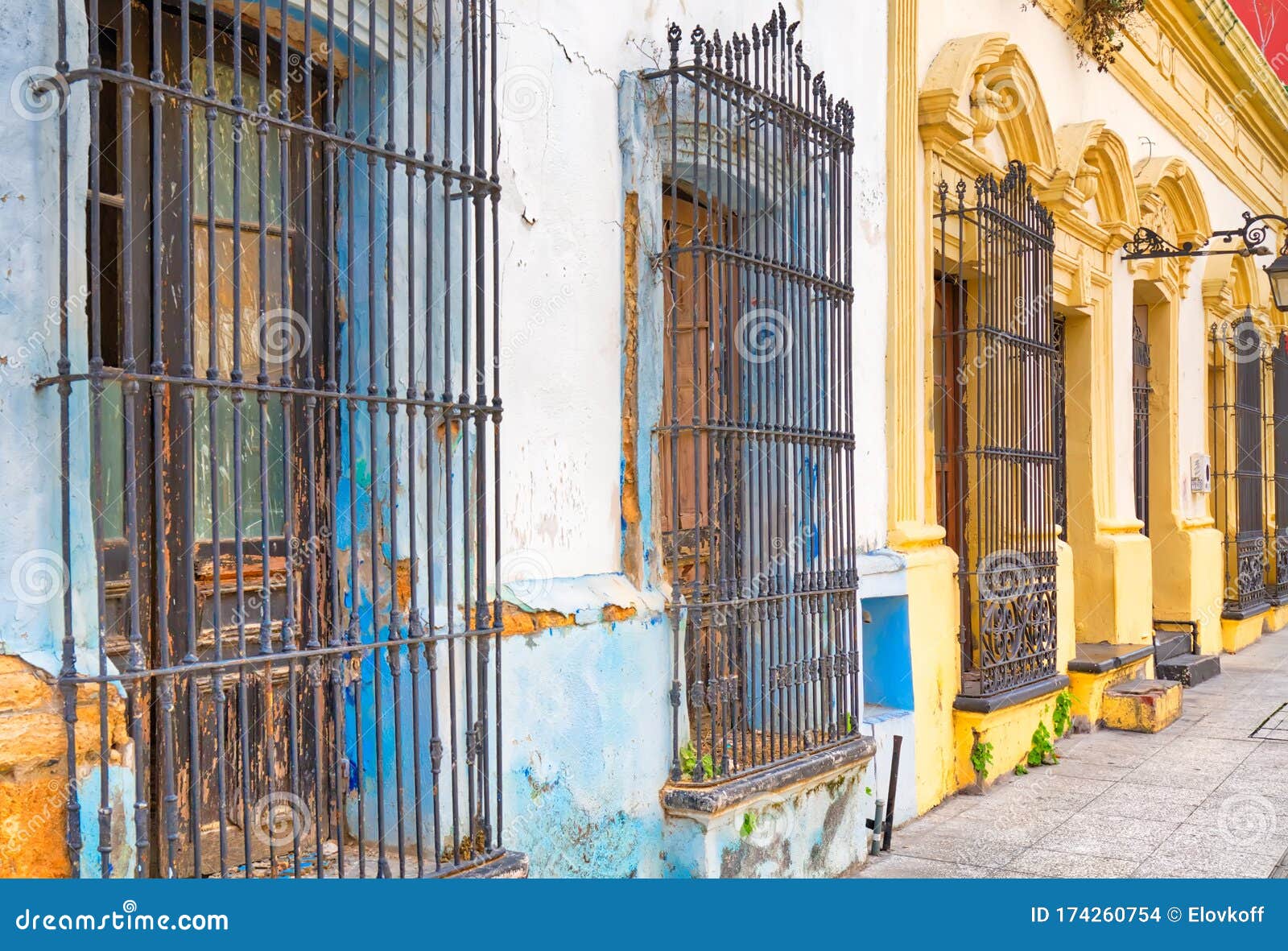 monterrey, colorful historic buildings in the center of the old city barrio antiguo at a peak tourist season