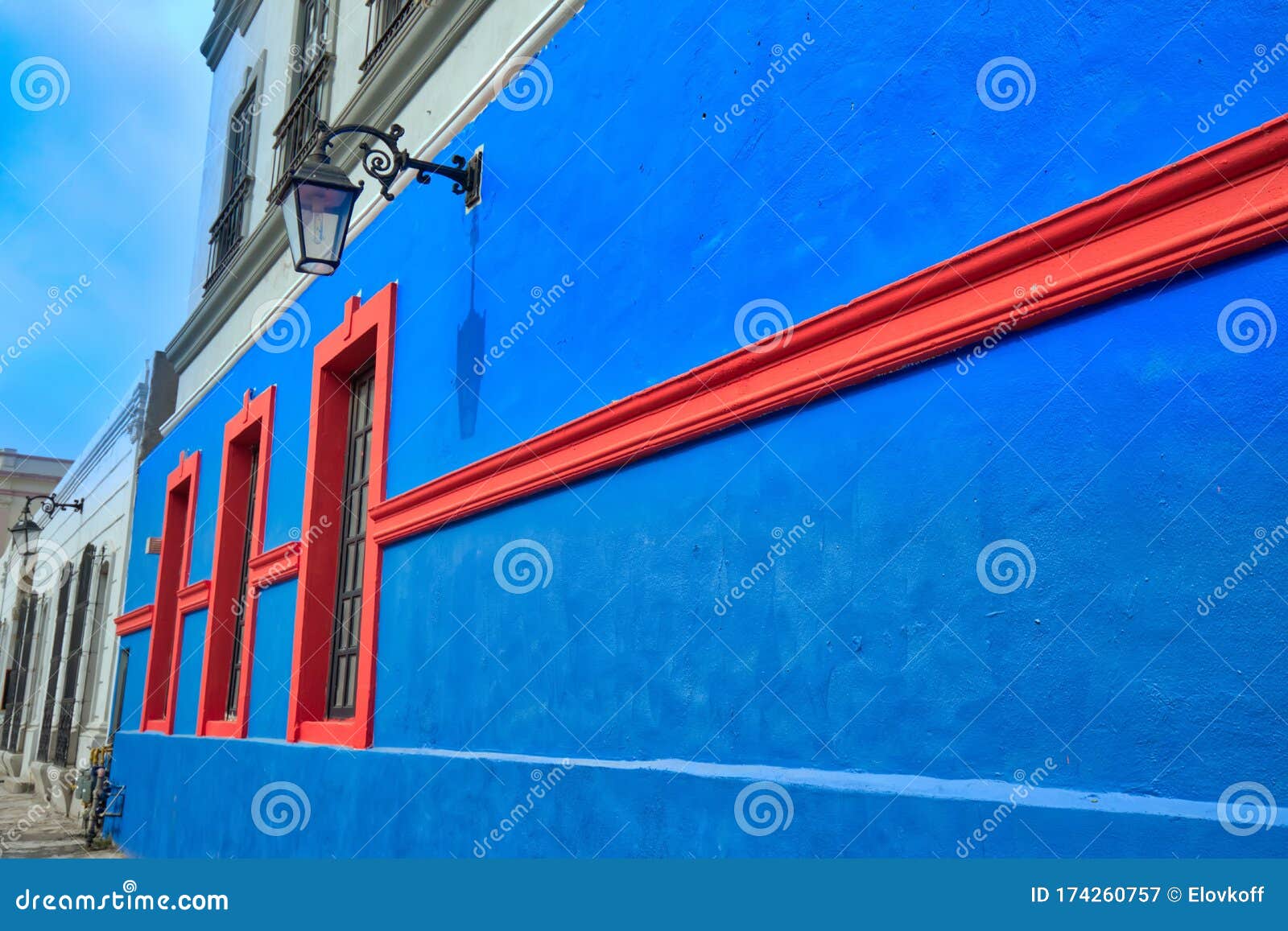 monterrey, colorful historic buildings in the center of the old city barrio antiguo at a peak tourist season