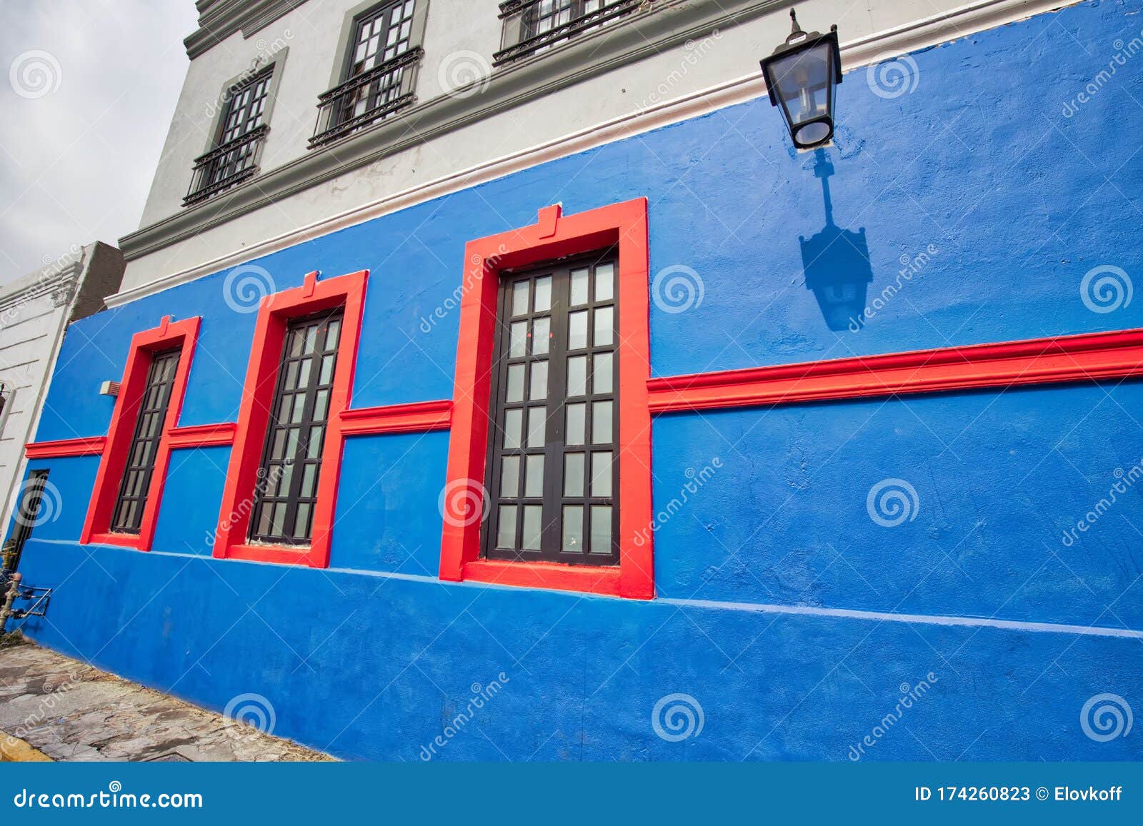 monterrey, colorful historic buildings in the center of the old city barrio antiguo at a peak tourist season