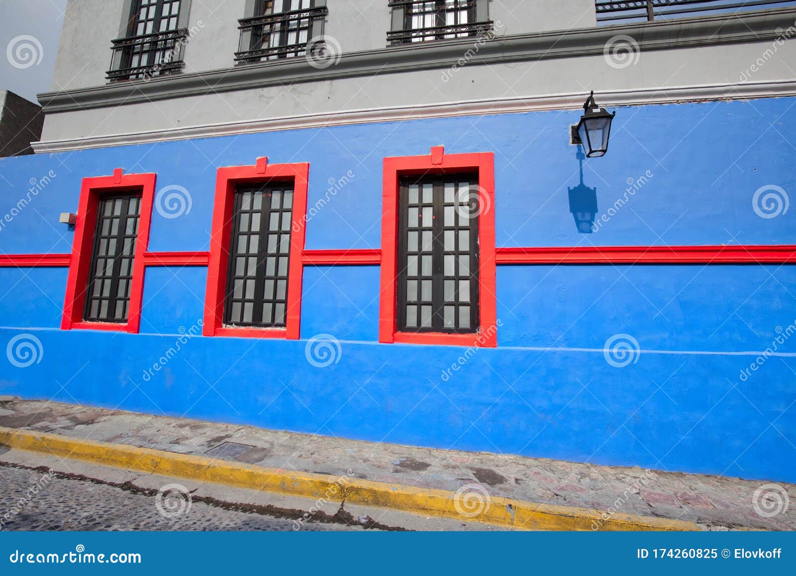 monterrey, colorful historic buildings in the center of the old city barrio antiguo at a peak tourist season