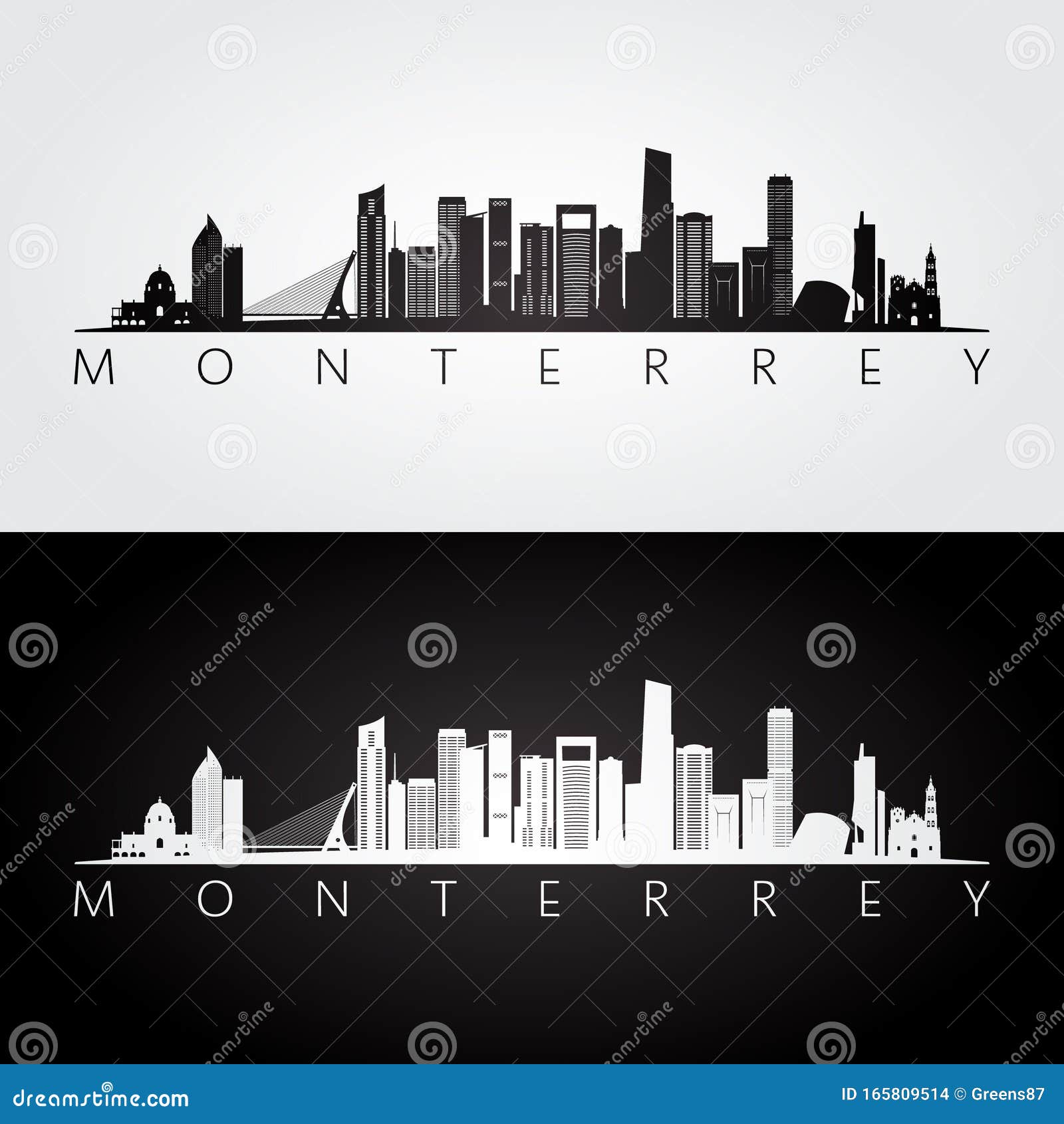 monterrey skyline and landmarks silhouette