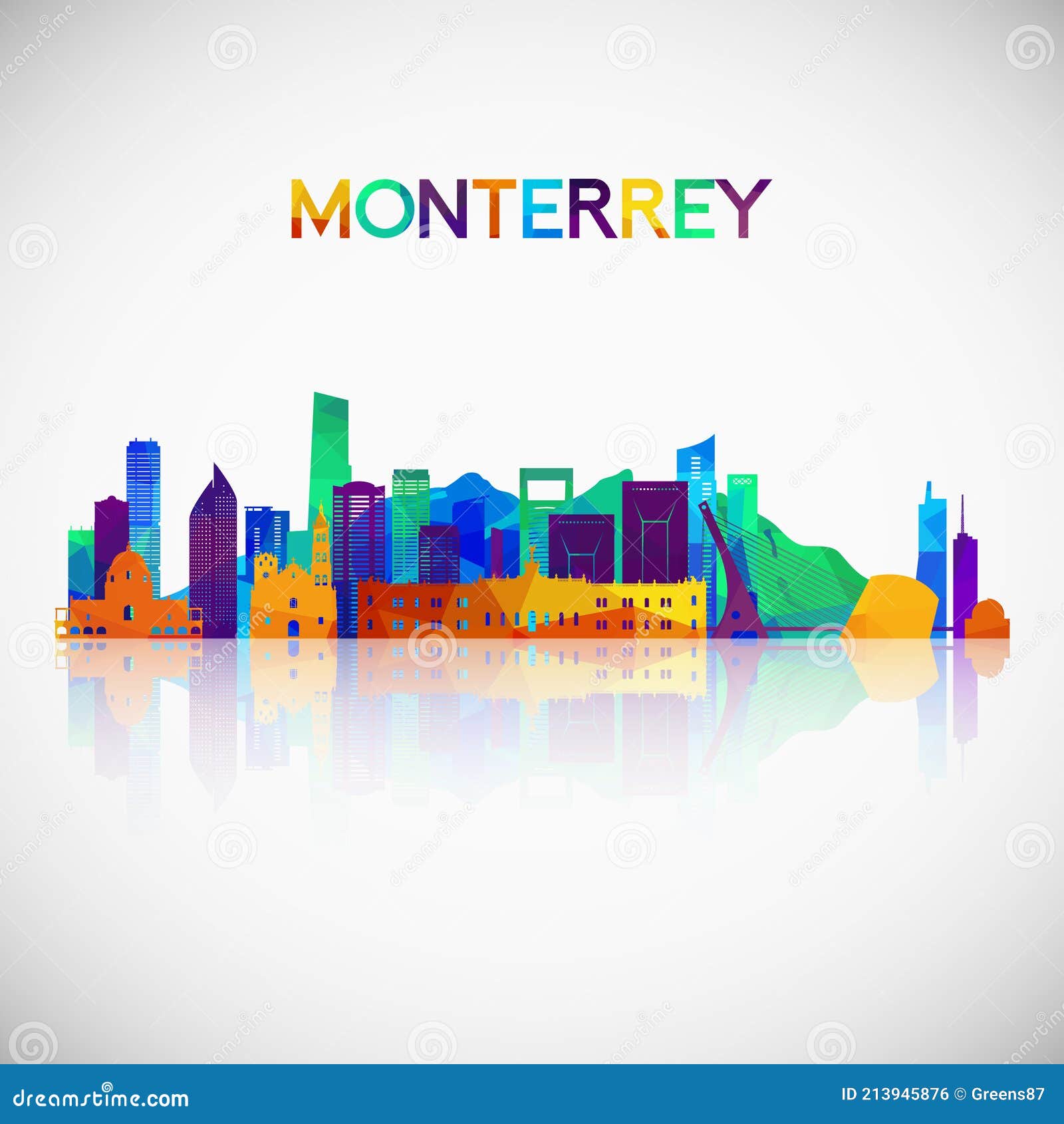 monterrey skyline silhouette in colorful geometric style.