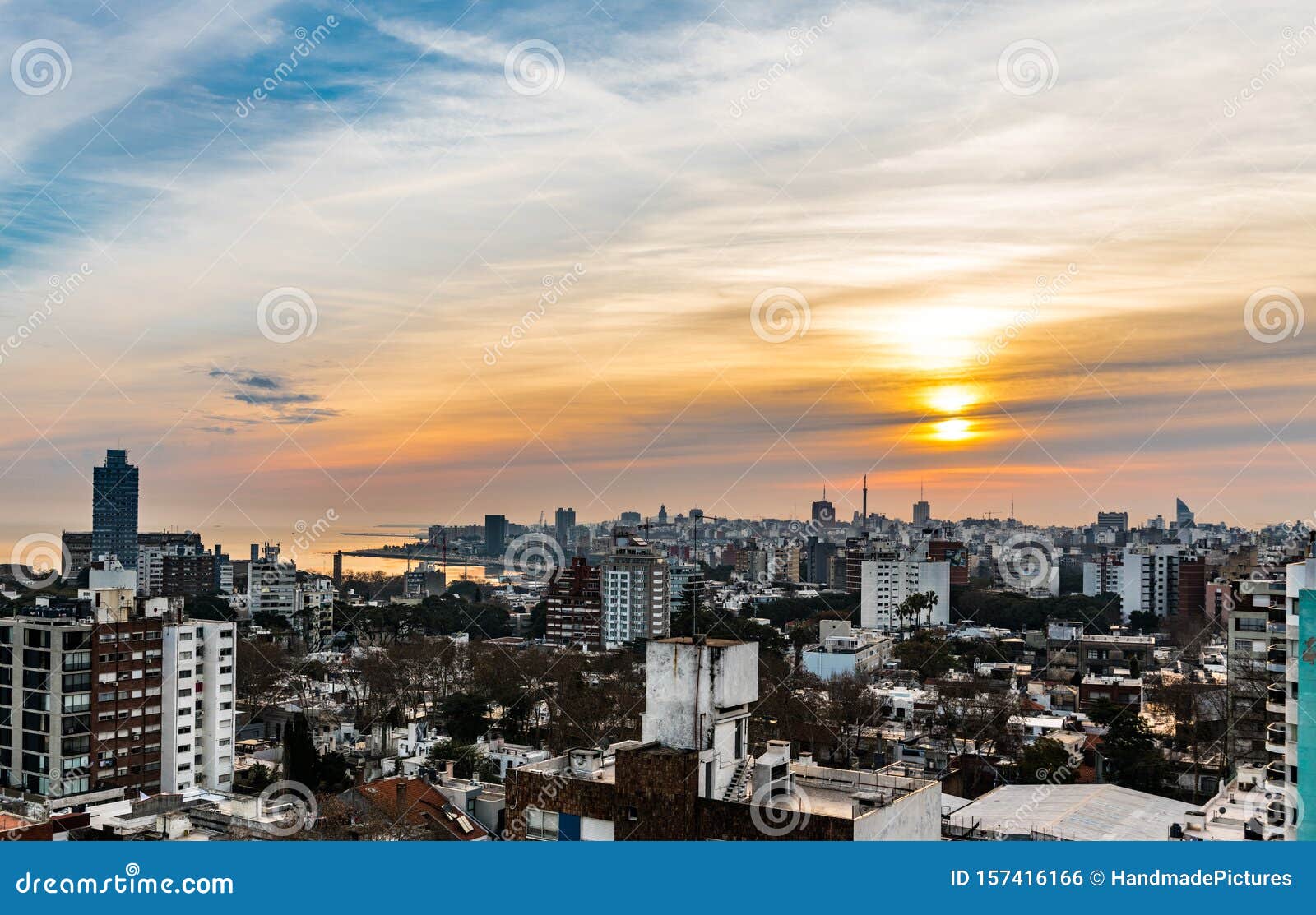 sunset in montevideo the capital of uruguay, south america