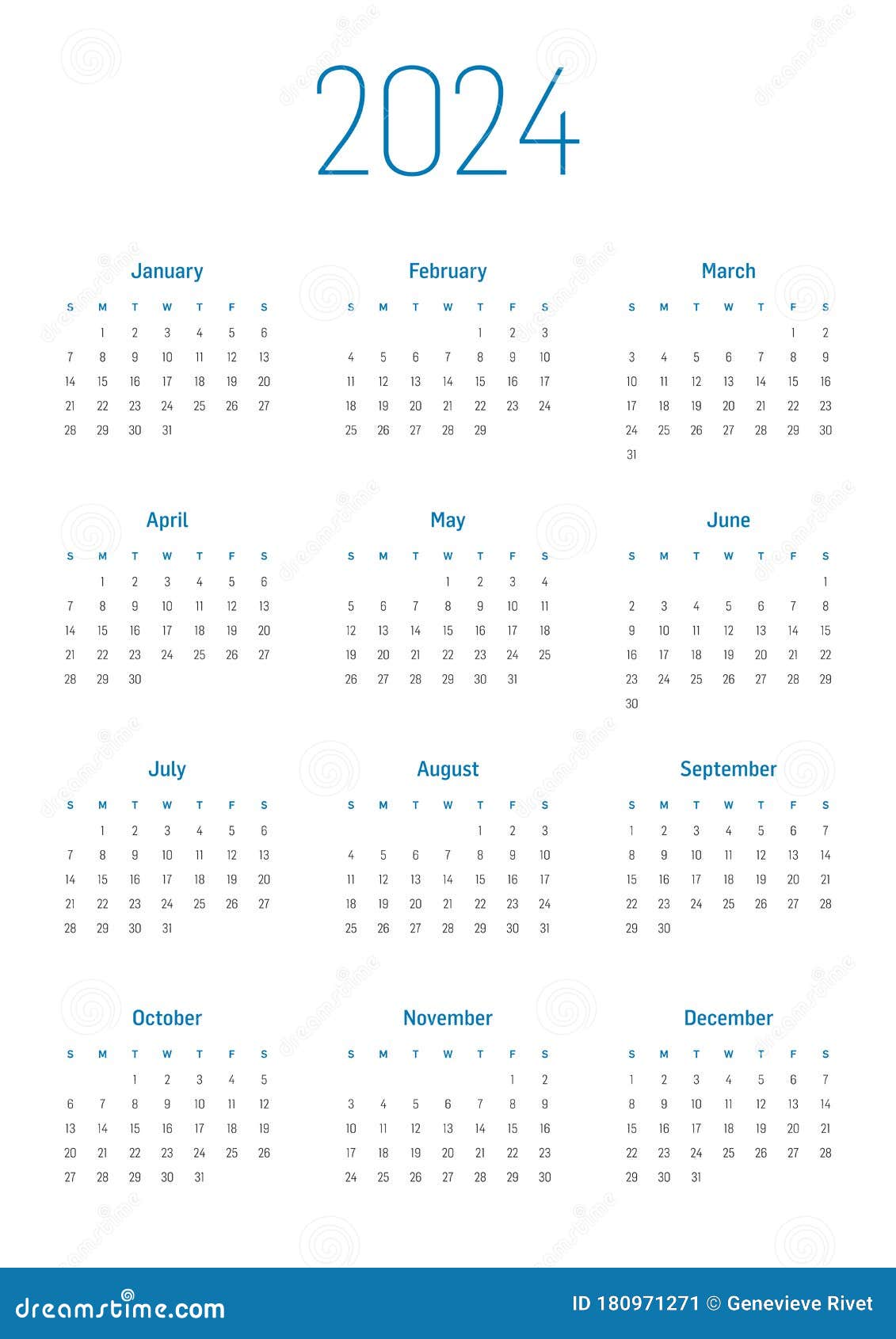 Annual calendar for 2024 stock vector. Illustration of monthly - 180971271