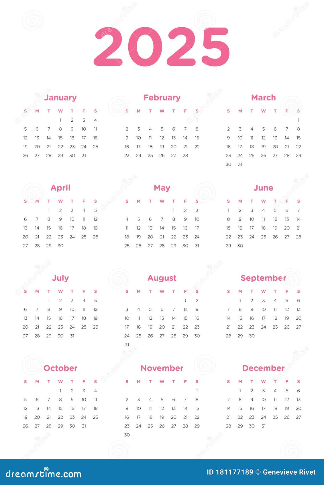 Annual Calendar For 2025 Stock Vector Illustration Of Template 181177189