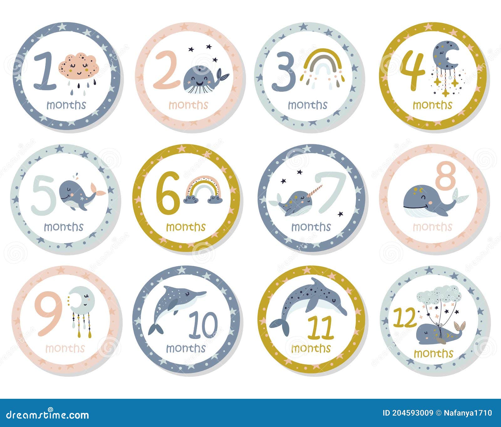 monthly baby stickers with cute whales
