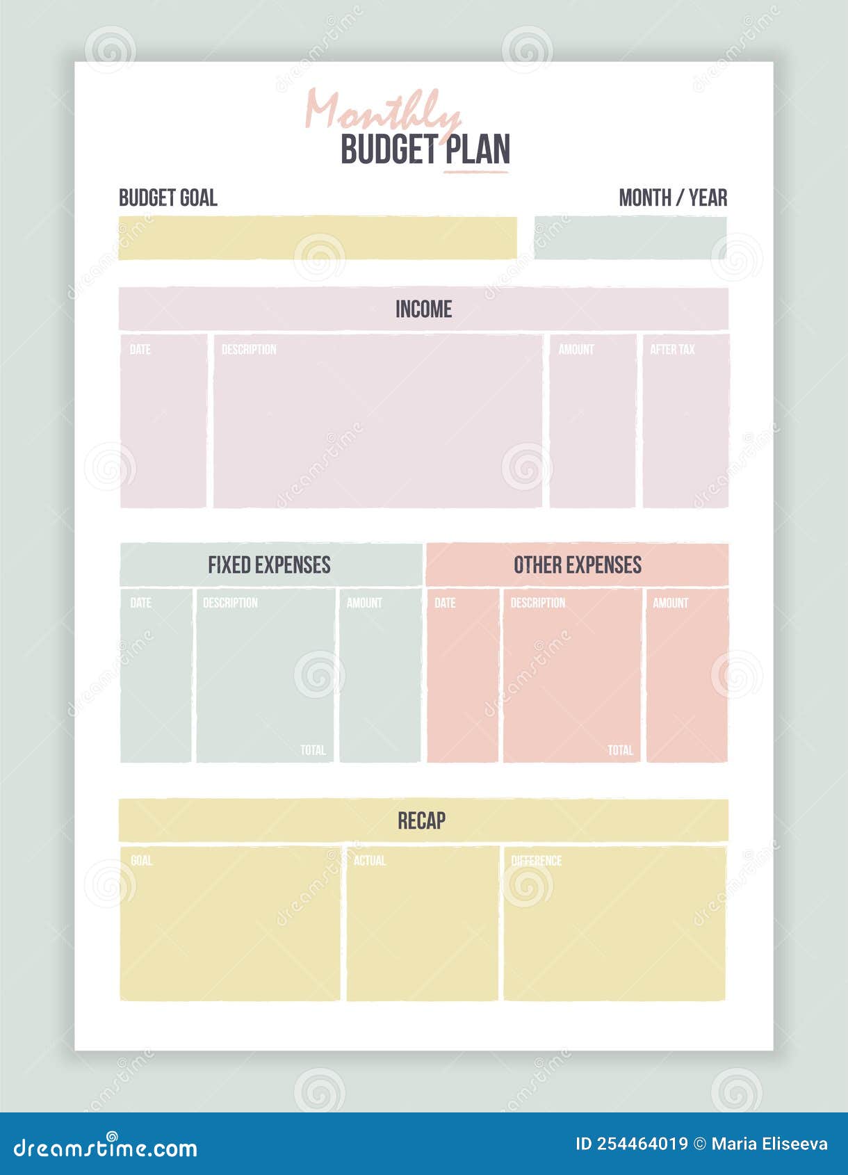 Monthly Budget Planner. Cute Finance Planner Template with